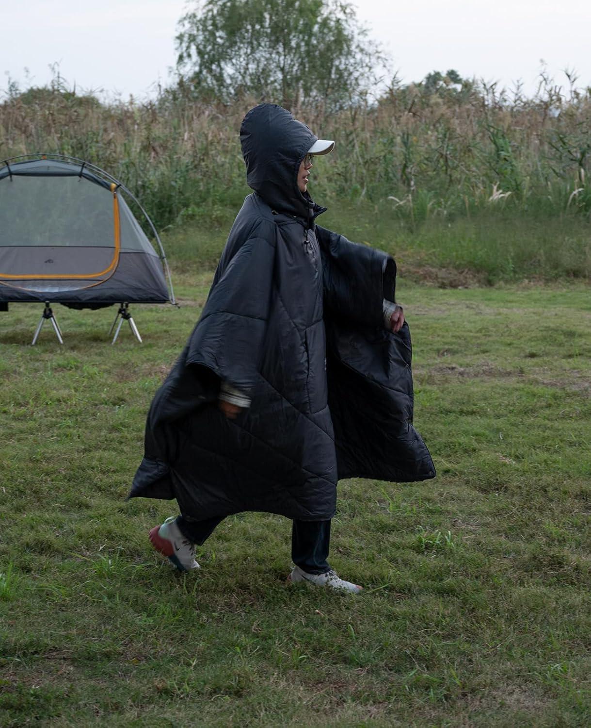 image:imageiClimb Hooded 3M Thinsulate Insulation Warm Camping Blanket Wearable Poncho Ultralight CompactKhaki