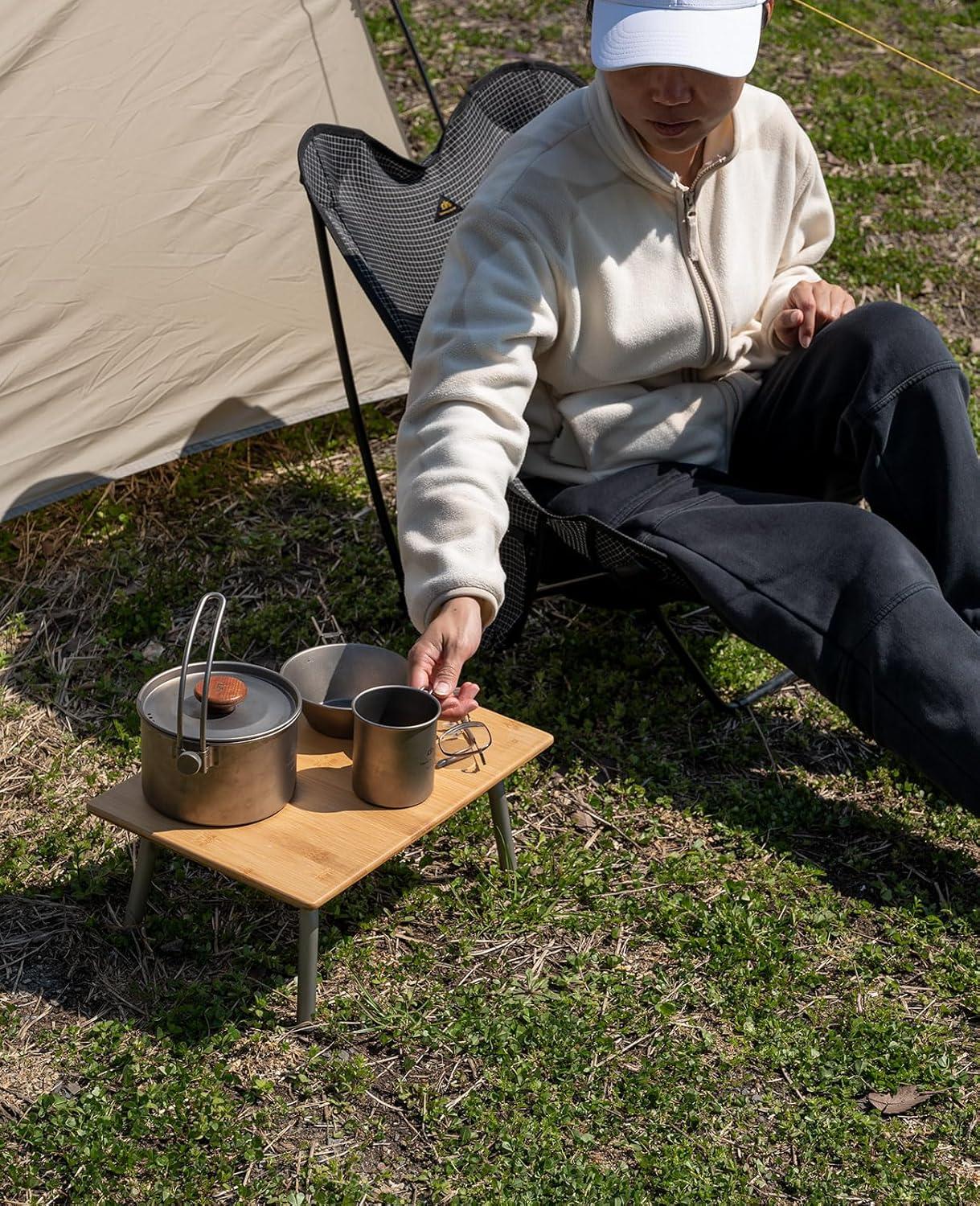 image:imageiClimb Light Small Folding Bamboo Table for Beach Camping Picnic Tray Table