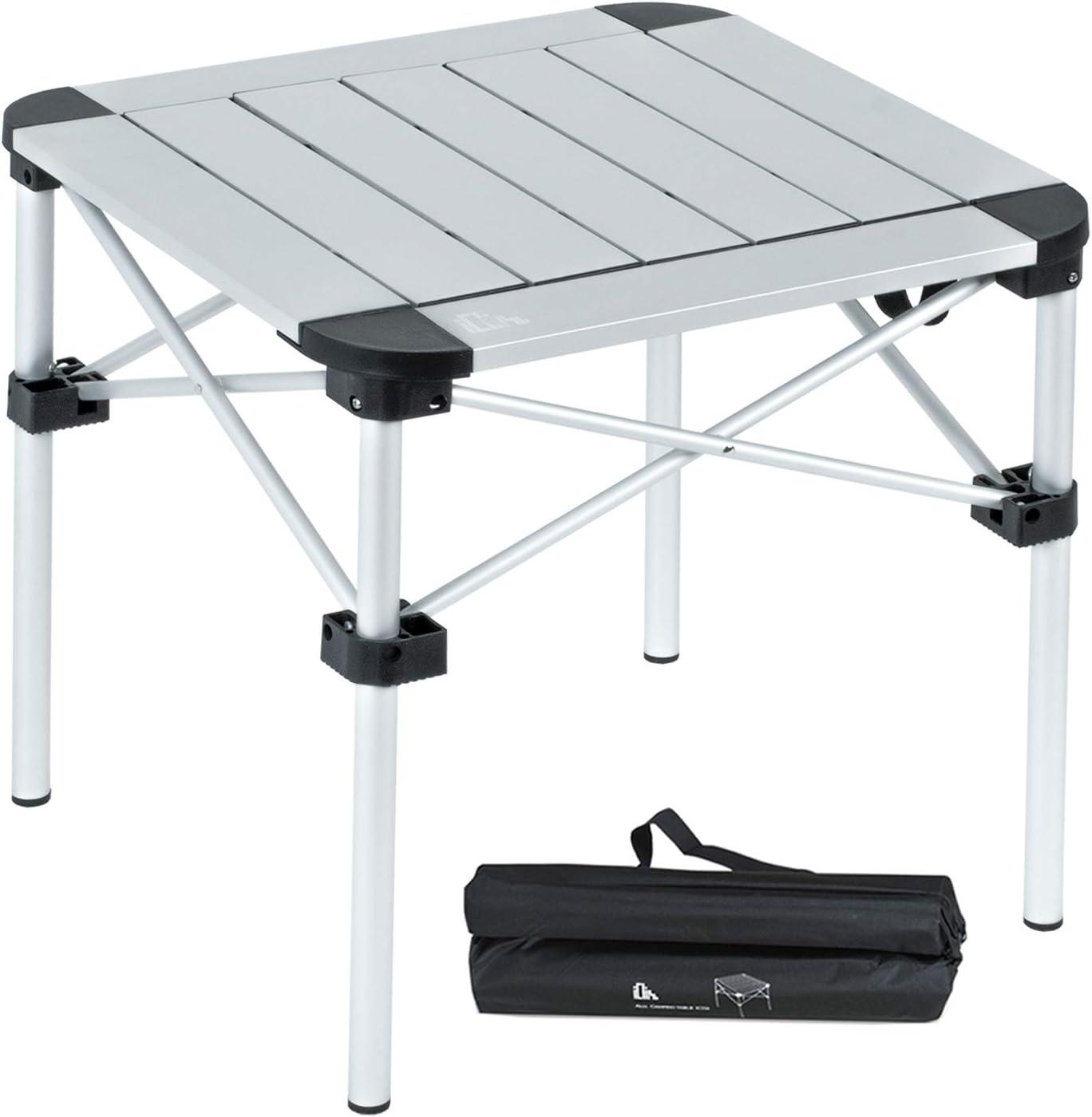image:imageiClimb Lightweight Stable Alu Folding Square Table Roll Up Top with Carry Bag for Camping Picnic Backyards BBQ Camp Kitchen Silver MAlu Silver
