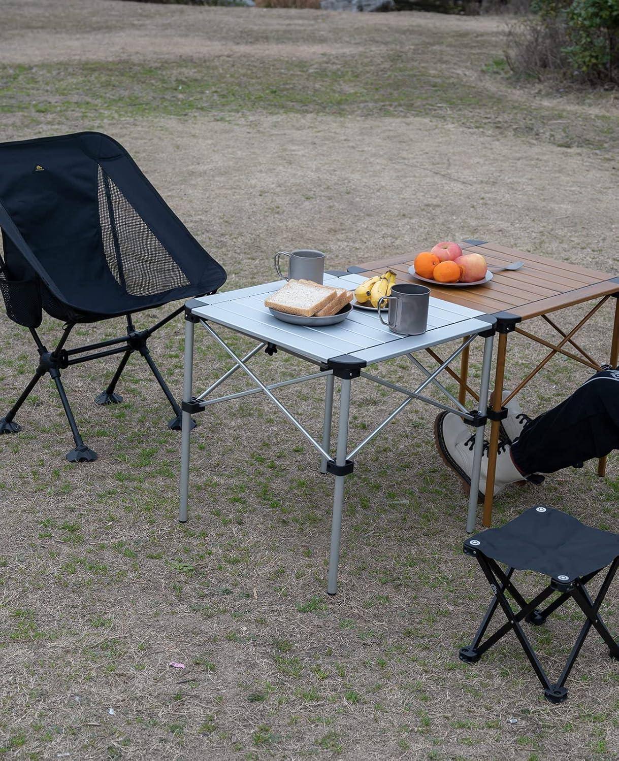 image:imageiClimb Lightweight Stable Alu Folding Square Table Roll Up Top with Carry Bag for Camping Picnic Backyards BBQ Camp Kitchen Silver MAlu Silver