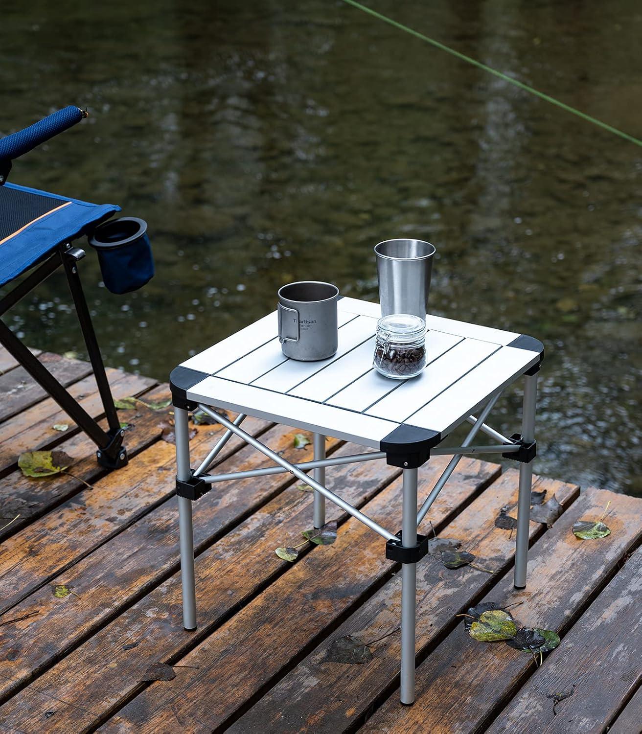 image:imageiClimb Lightweight Stable Alu Folding Square Table Roll Up Top with Carry Bag for Camping Picnic Backyards BBQ Camp Kitchen Silver MAlu Silver