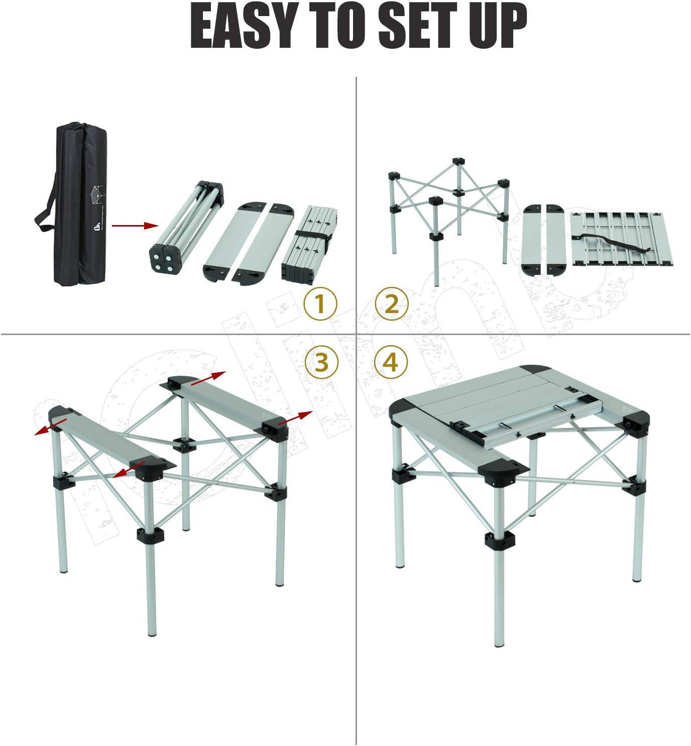 image:imageiClimb Lightweight Stable Alu Folding Square Table Roll Up Top with Carry Bag for Camping Picnic Backyards BBQ Camp Kitchen Silver MAlu Silver