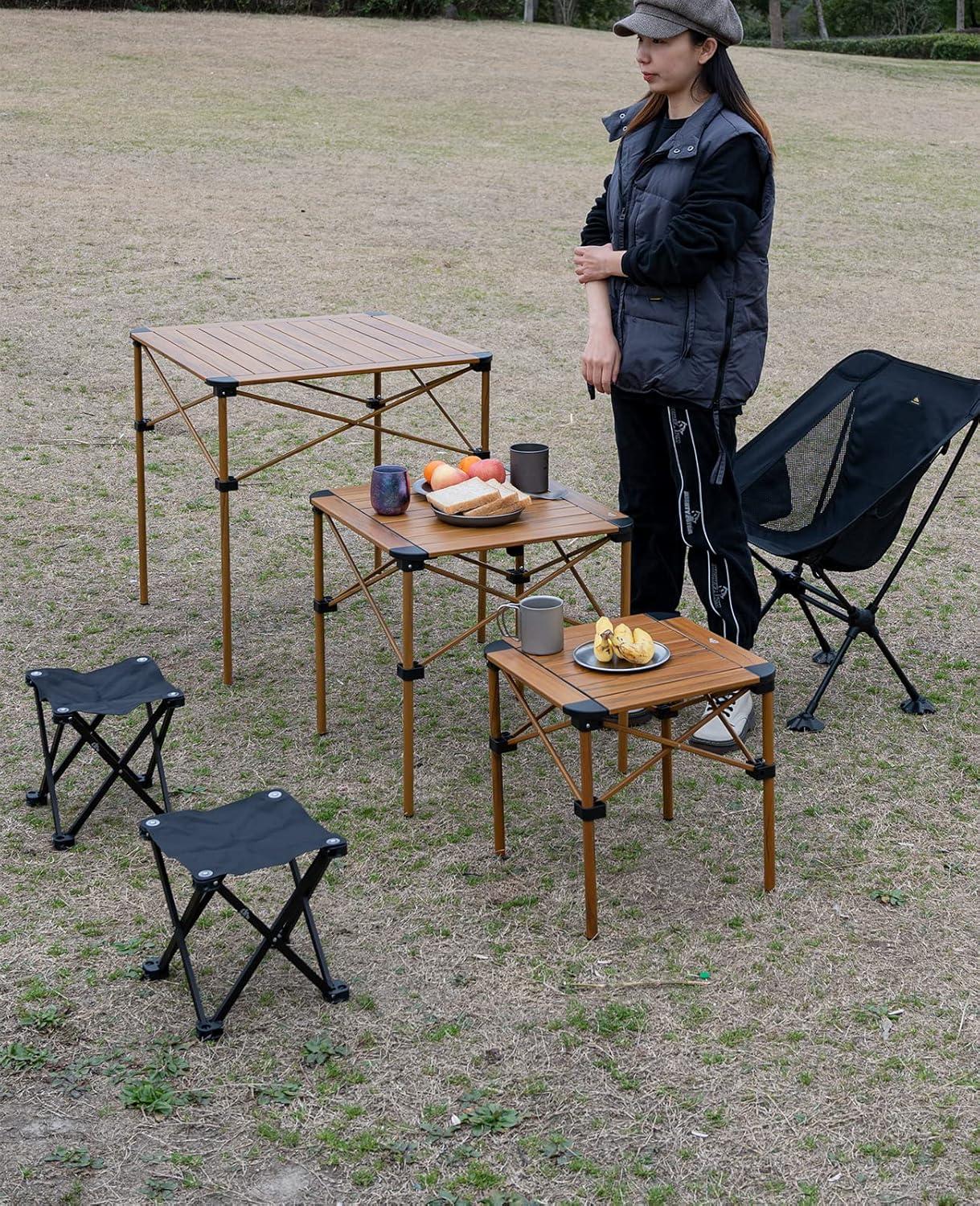 image:imageiClimb Lightweight Stable Alu Folding Square Table Roll Up Top with Carry Bag for Camping Picnic Backyards BBQ Camp Kitchen Silver MAlu Silver