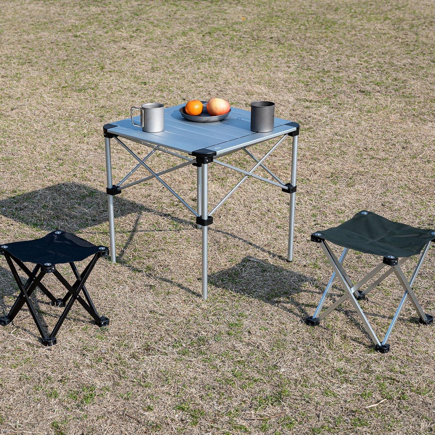 image:imageiClimb Lightweight Stable Alu Folding Square Table Roll Up Top with Carry Bag for Camping Picnic Backyards BBQ Camp Kitchen Silver MAlu Silver