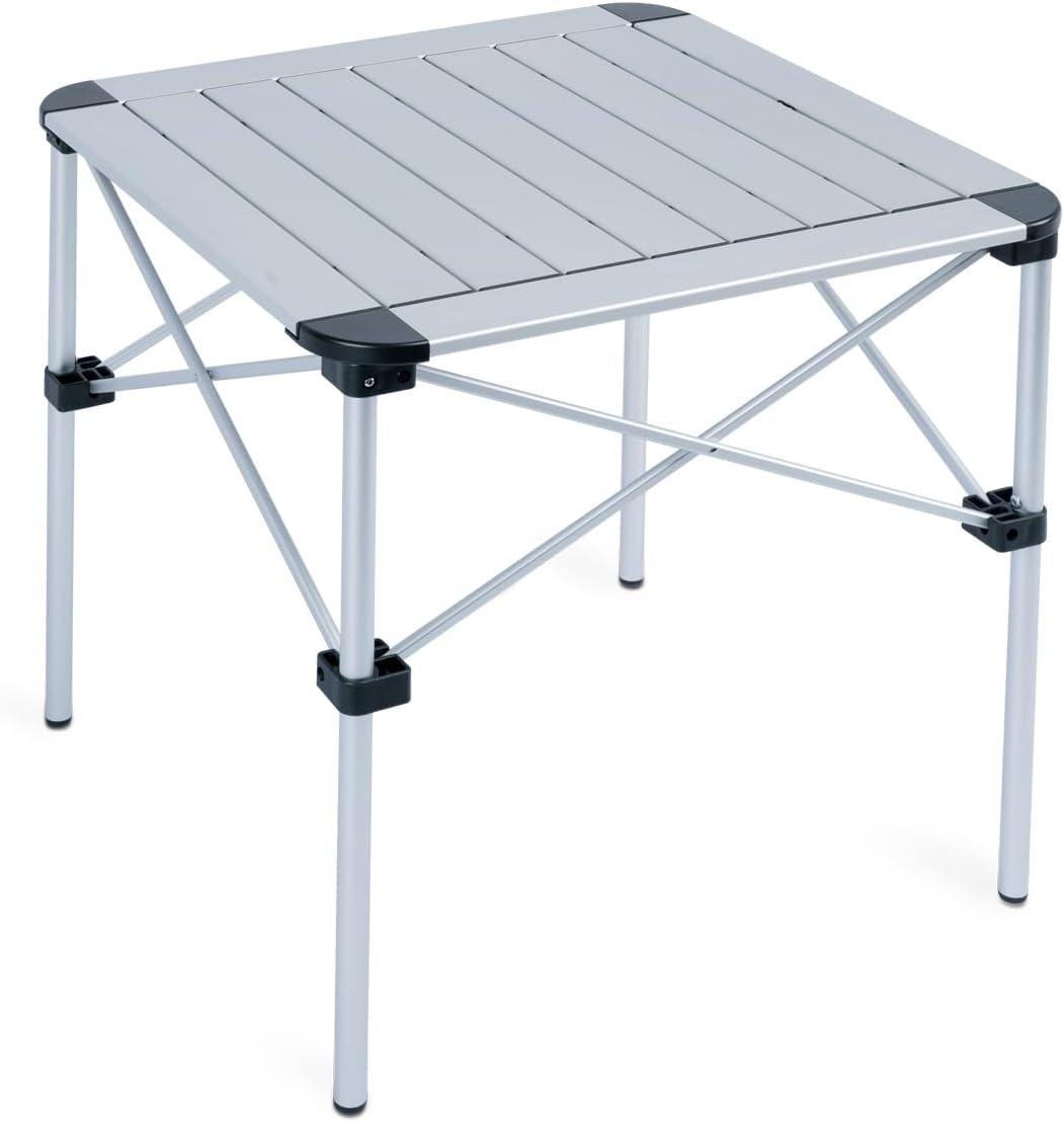 image:imageiClimb Lightweight Stable Alu Folding Square Table Roll Up Top with Carry Bag for Camping Picnic Backyards BBQ Camp Kitchen Silver MAlu Silver