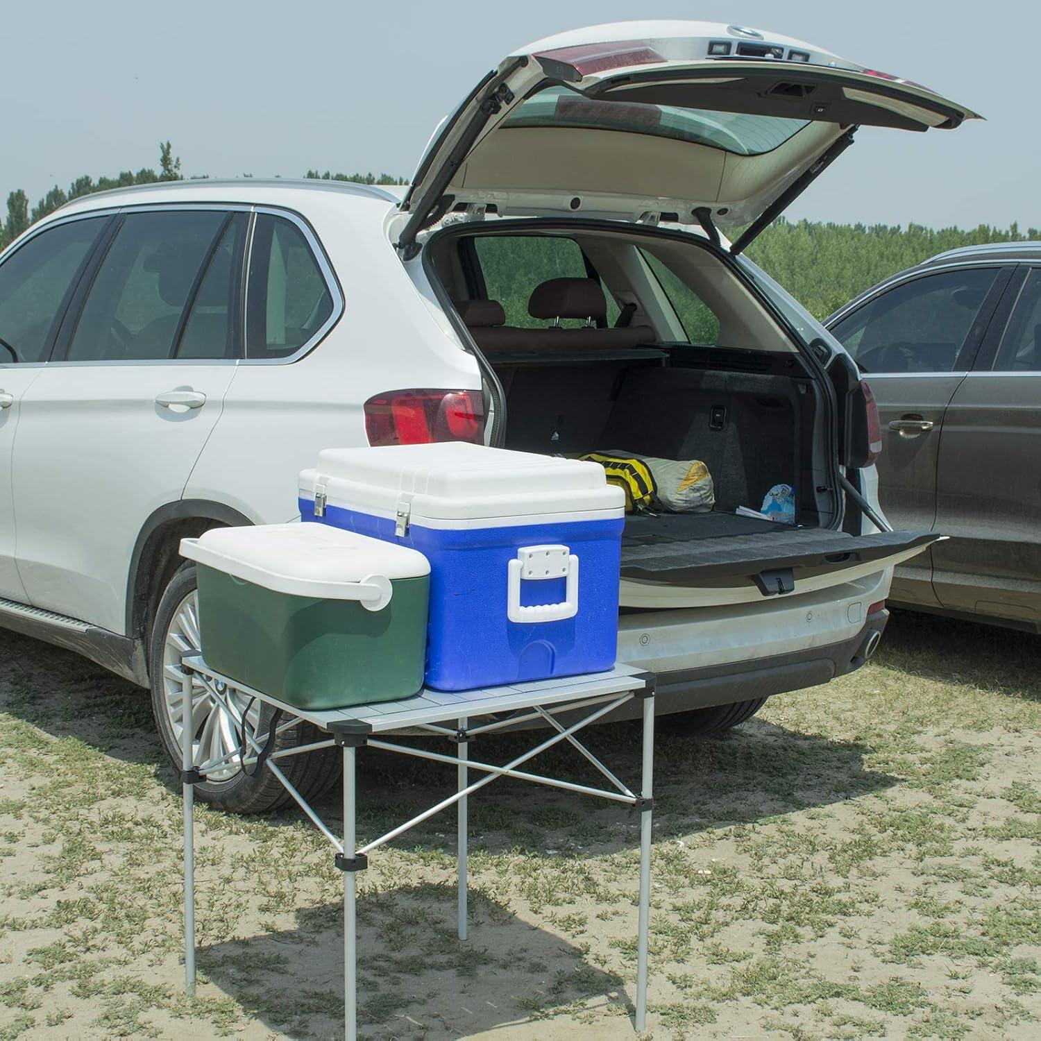 image:imageiClimb Lightweight Stable Alu Folding Square Table Roll Up Top with Carry Bag for Camping Picnic Backyards BBQ Camp Kitchen Silver MAlu Silver