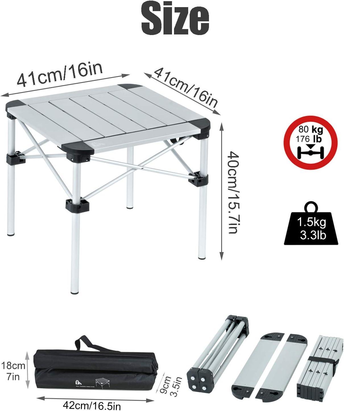 image:imageiClimb Lightweight Stable Alu Folding Square Table Roll Up Top with Carry Bag for Camping Picnic Backyards BBQ Camp Kitchen Silver MAlu Silver