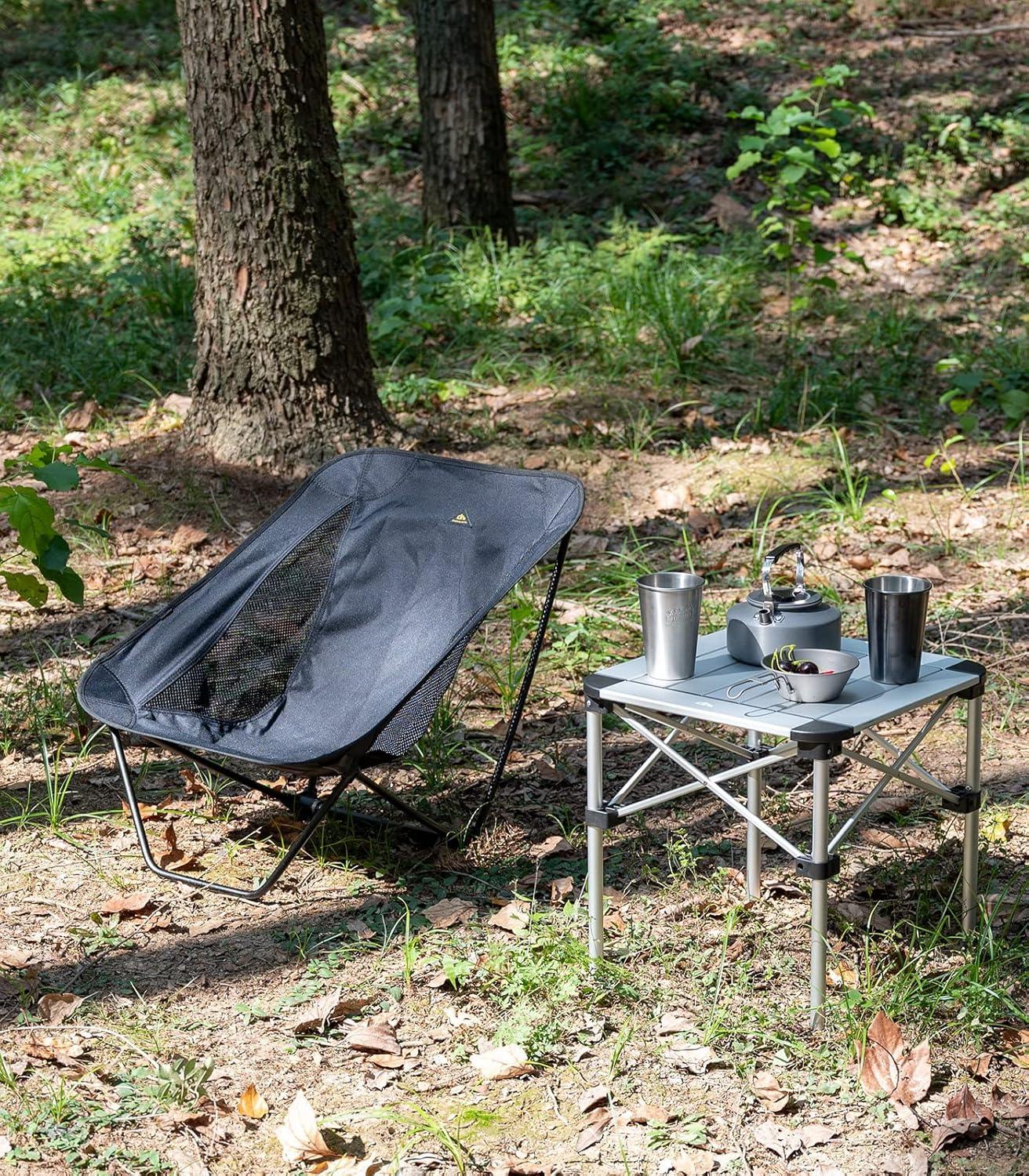 image:imageiClimb Lightweight Stable Alu Folding Square Table Roll Up Top with Carry Bag for Camping Picnic Backyards BBQ Camp Kitchen Silver MAlu Silver