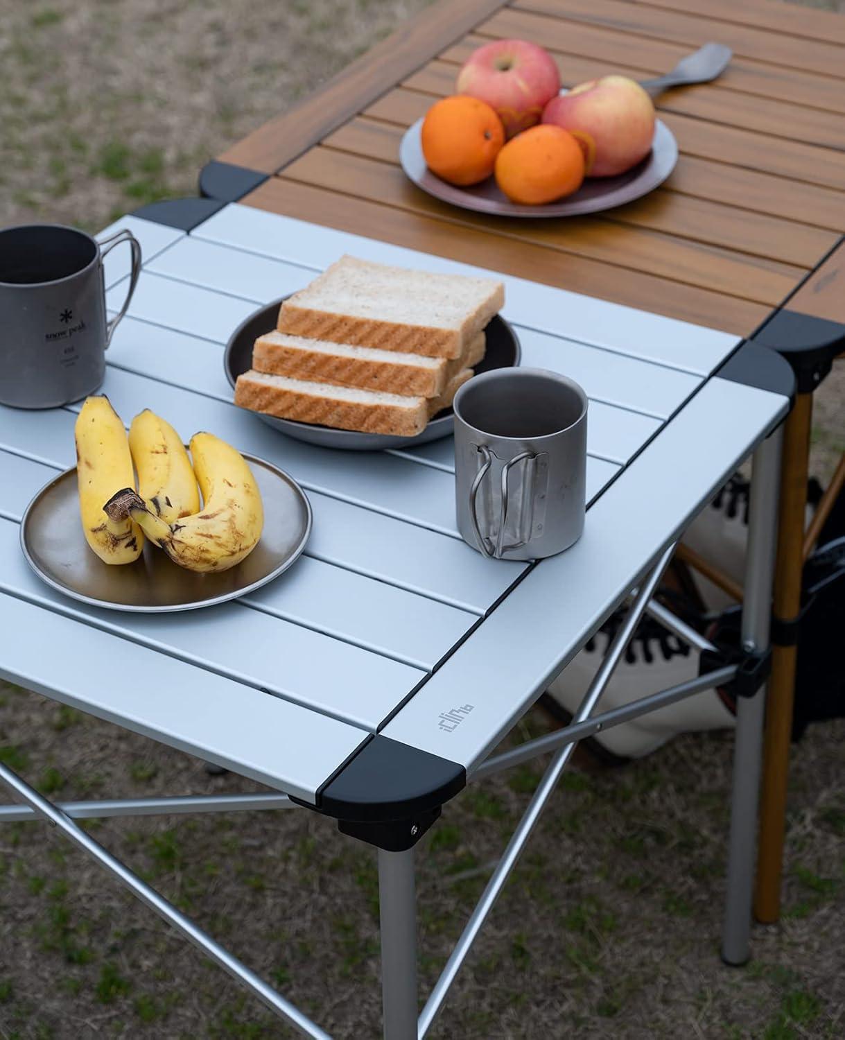 image:imageiClimb Lightweight Stable Alu Folding Square Table Roll Up Top with Carry Bag for Camping Picnic Backyards BBQ Camp Kitchen Silver MAlu Silver