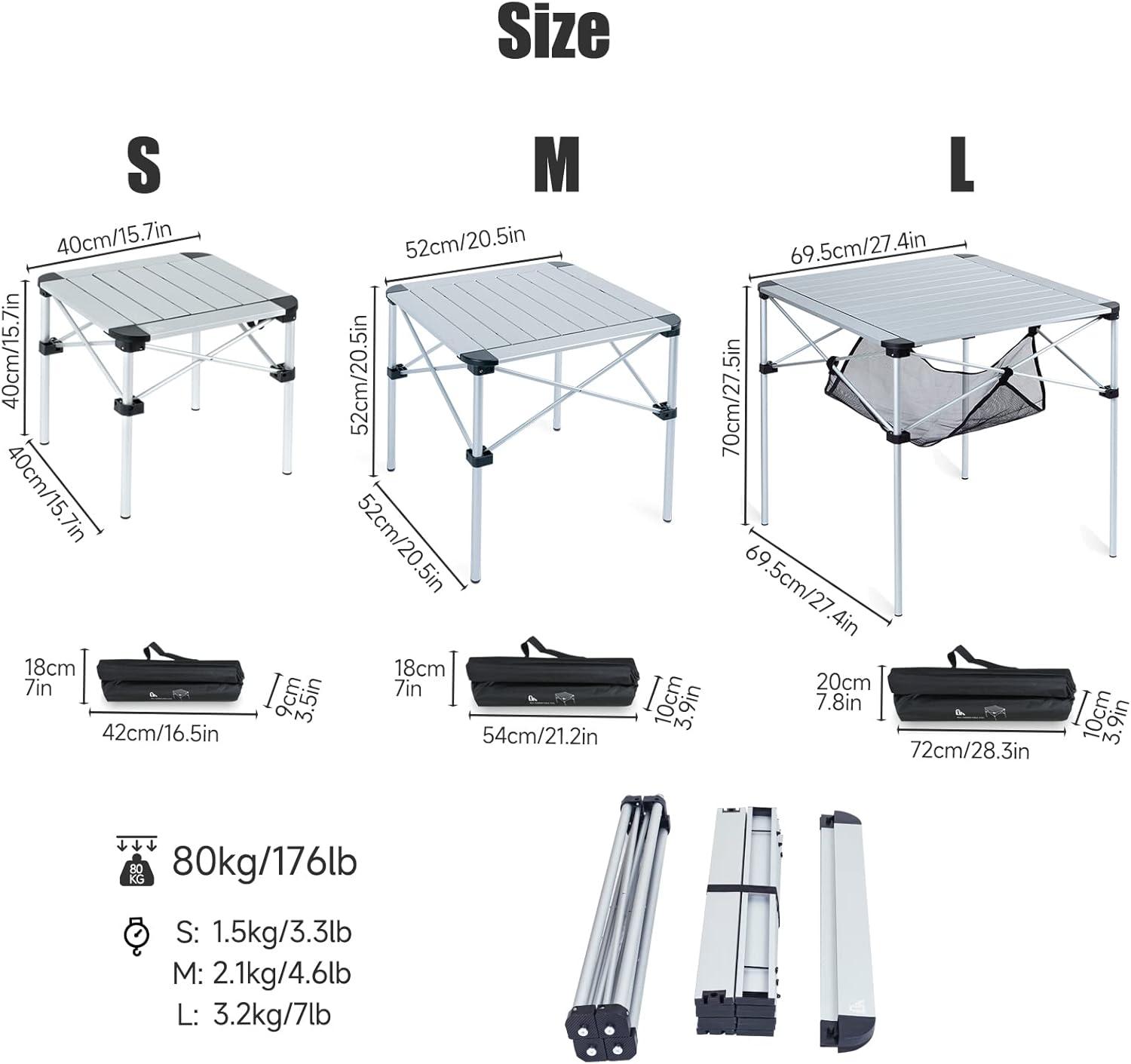 image:imageiClimb Lightweight Stable Alu Folding Square Table Roll Up Top with Carry Bag for Camping Picnic Backyards BBQ Camp Kitchen Silver MAlu Silver