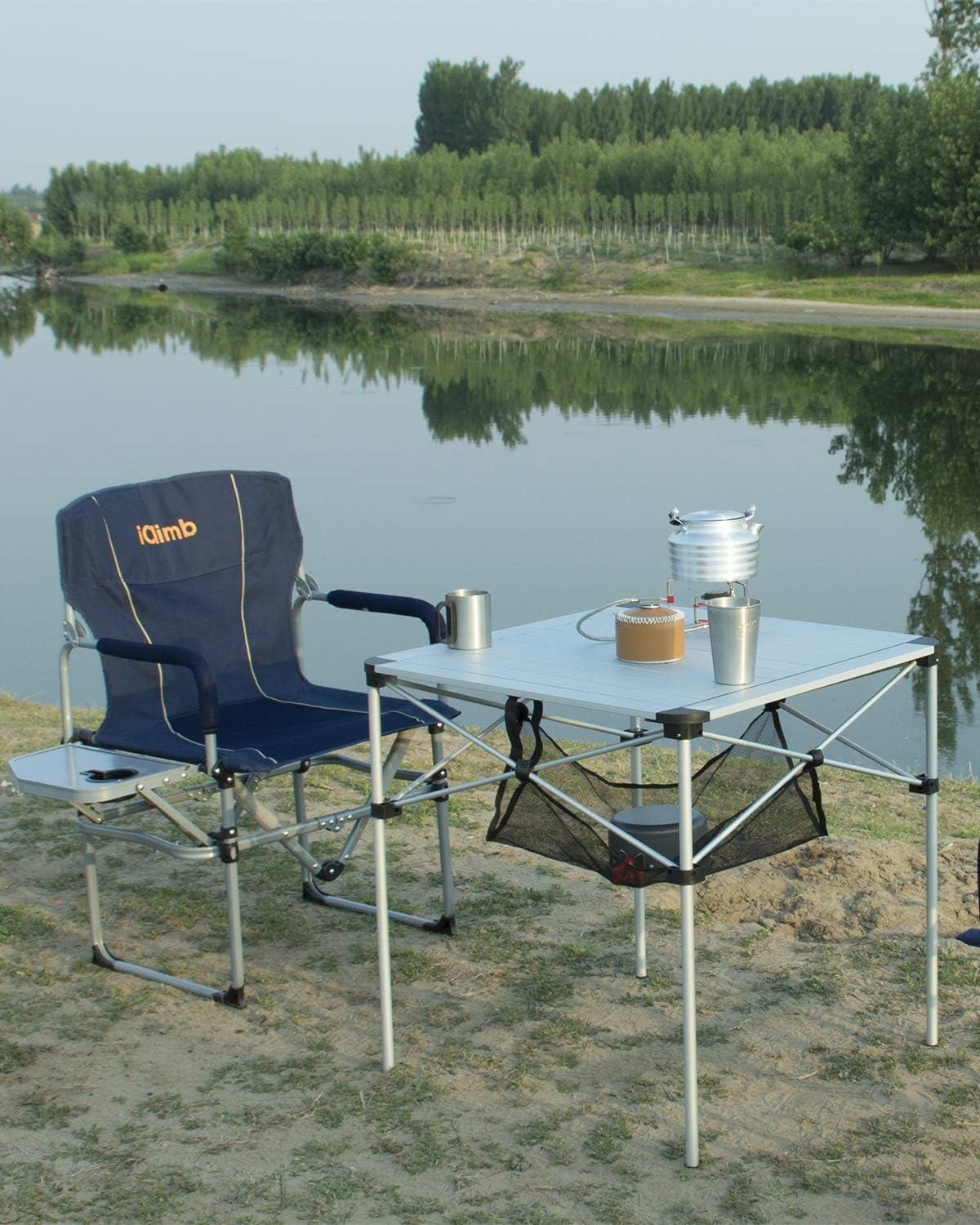image:imageiClimb Lightweight Stable Alu Folding Square Table Roll Up Top with Carry Bag for Camping Picnic Backyards BBQ Camp Kitchen Silver MAlu Silver