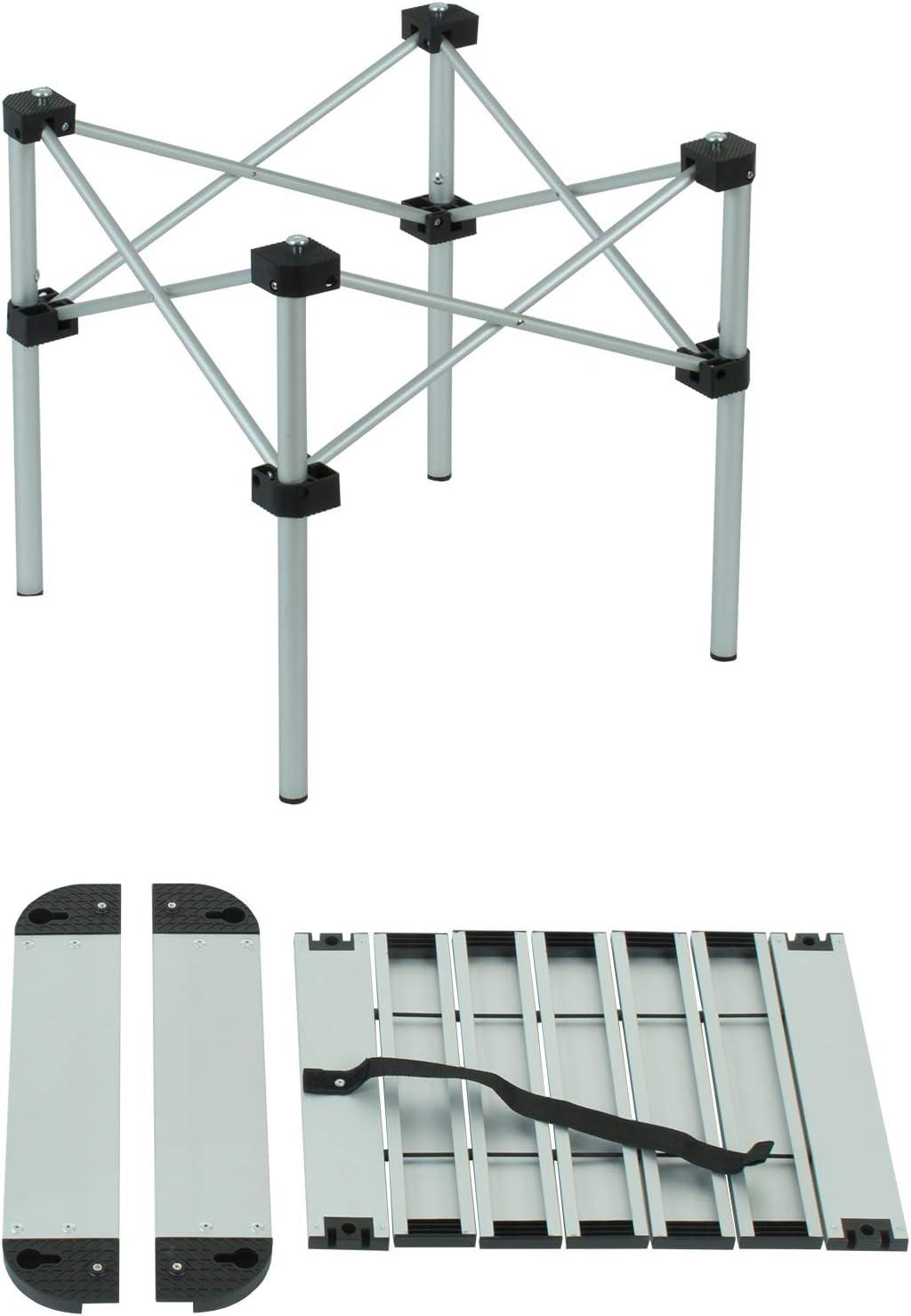 image:imageiClimb Lightweight Stable Alu Folding Square Table Roll Up Top with Carry Bag for Camping Picnic Backyards BBQ Camp Kitchen Silver MDark Black