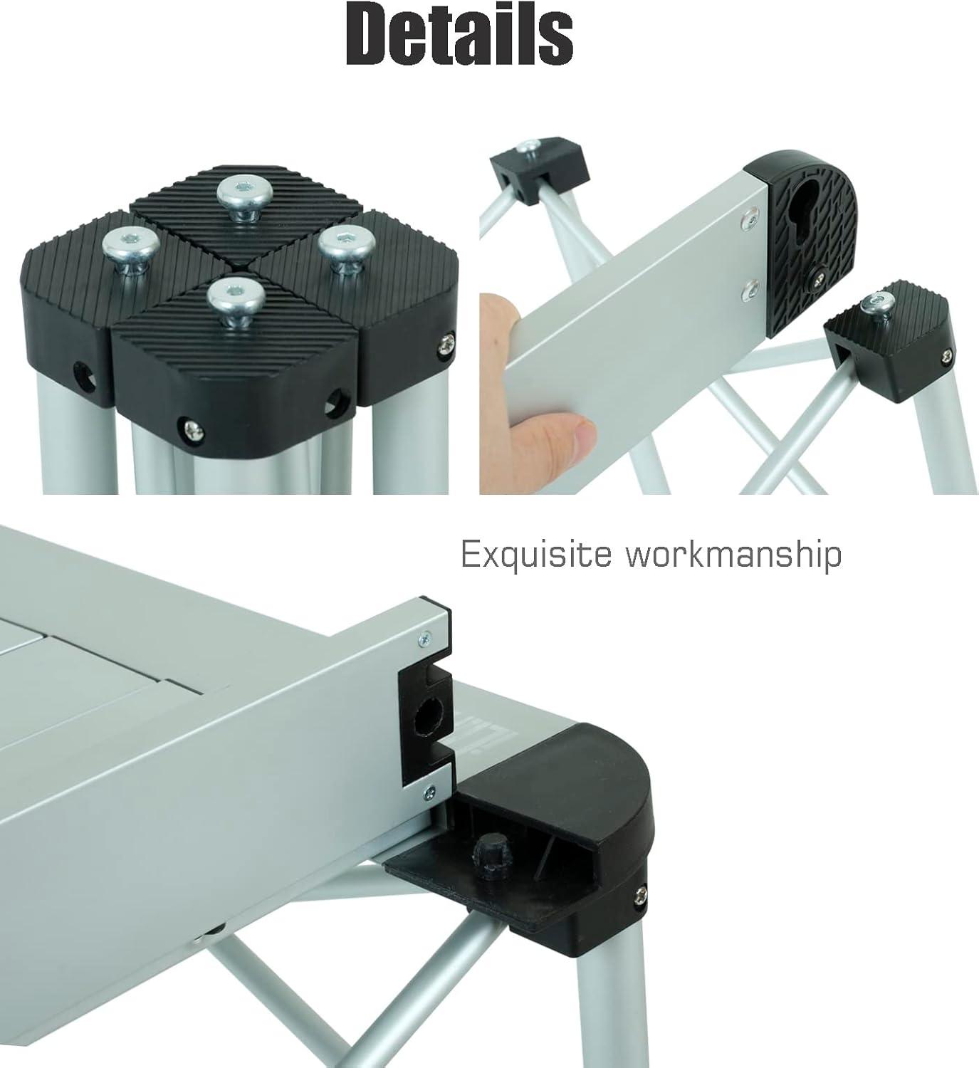 image:imageiClimb Lightweight Stable Alu Folding Square Table Roll Up Top with Carry Bag for Camping Picnic Backyards BBQ Camp Kitchen Silver MDark Black