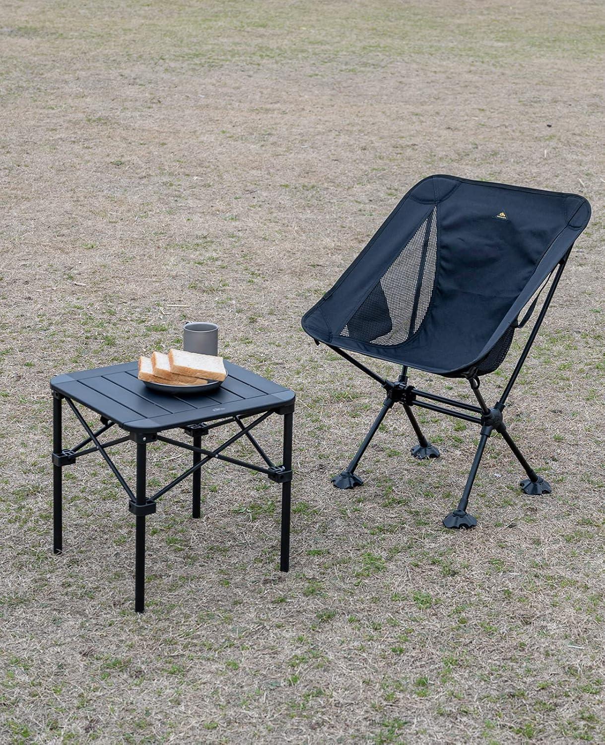 image:imageiClimb Lightweight Stable Alu Folding Square Table Roll Up Top with Carry Bag for Camping Picnic Backyards BBQ Camp Kitchen Silver MDark Black