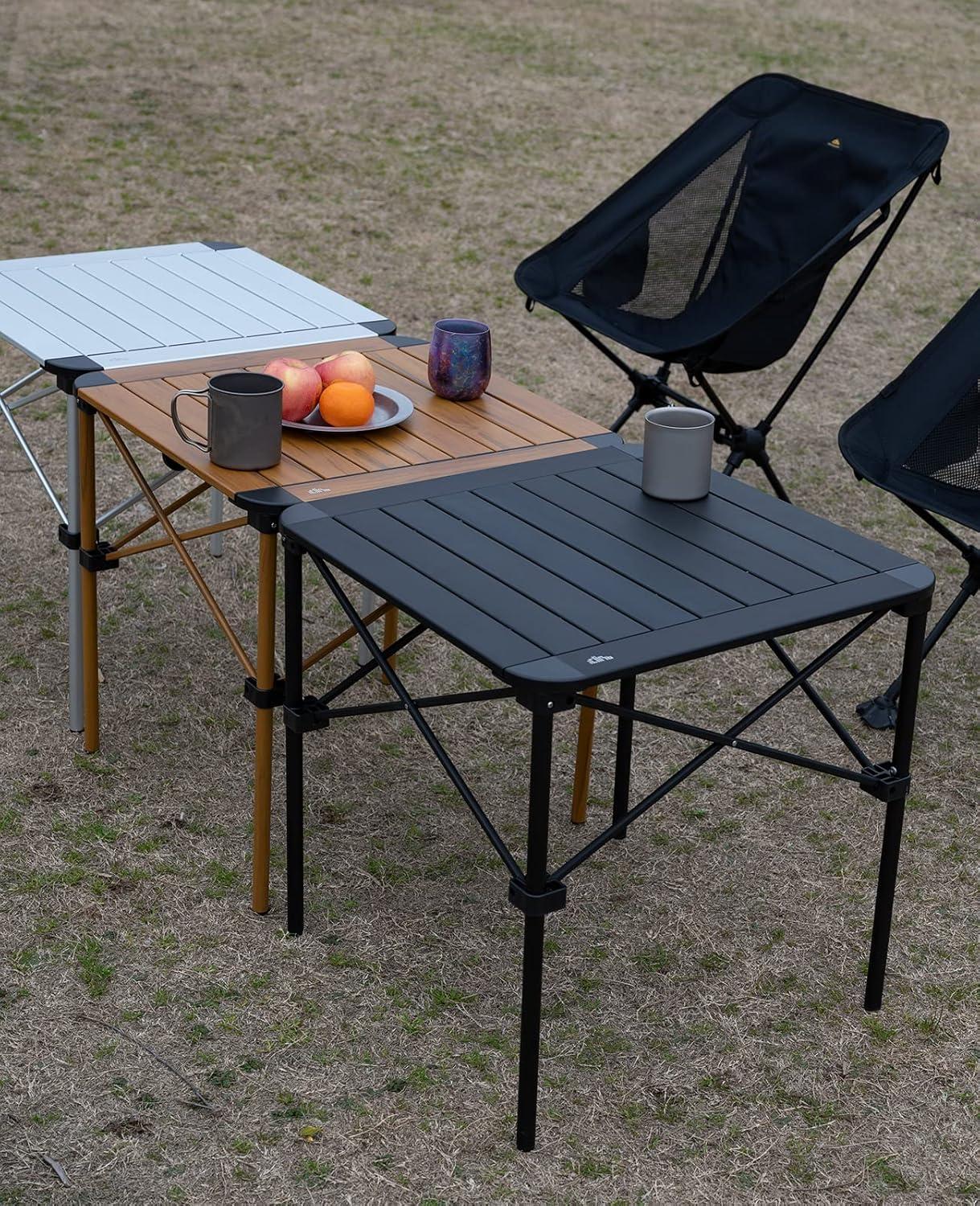 image:imageiClimb Lightweight Stable Alu Folding Square Table Roll Up Top with Carry Bag for Camping Picnic Backyards BBQ Camp Kitchen Silver MDark Black