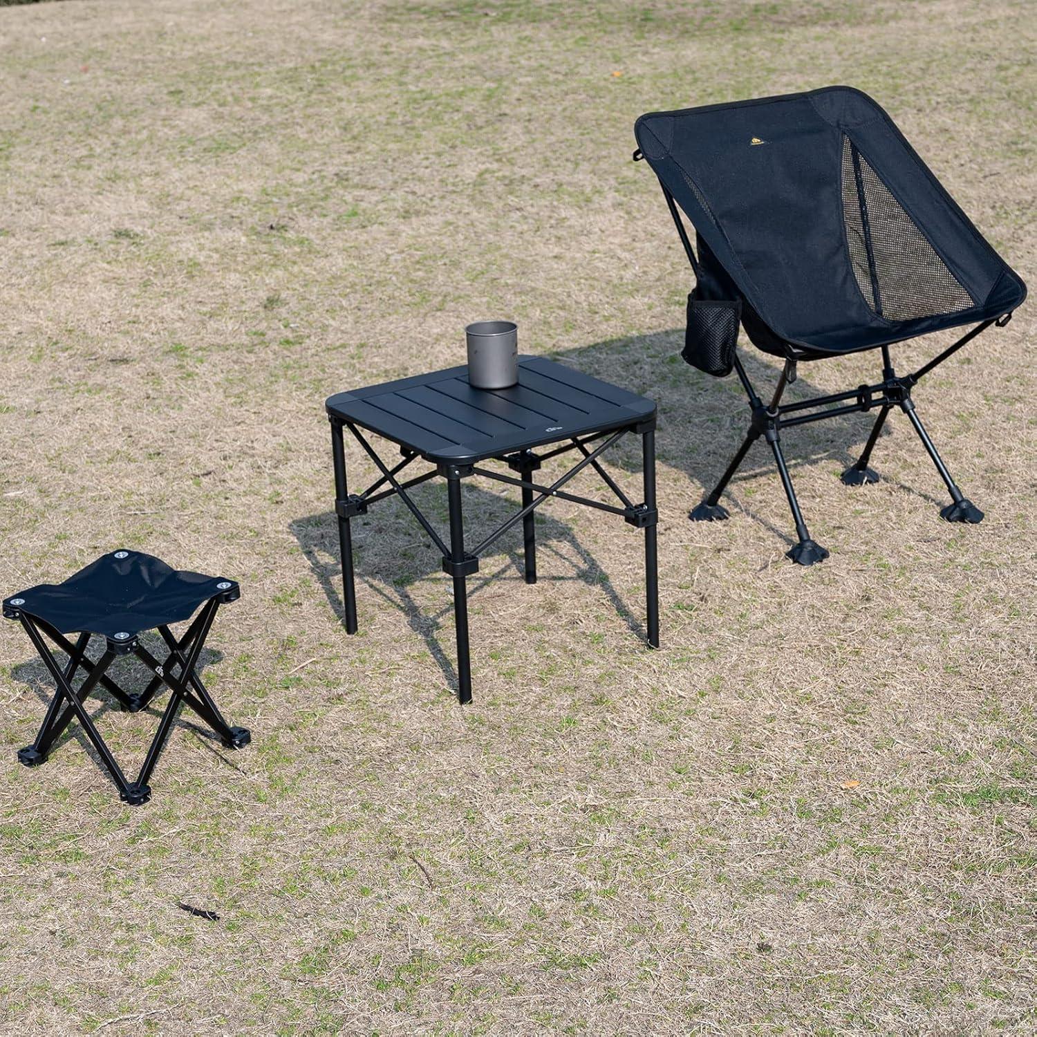 image:imageiClimb Lightweight Stable Alu Folding Square Table Roll Up Top with Carry Bag for Camping Picnic Backyards BBQ Camp Kitchen Silver MDark Black