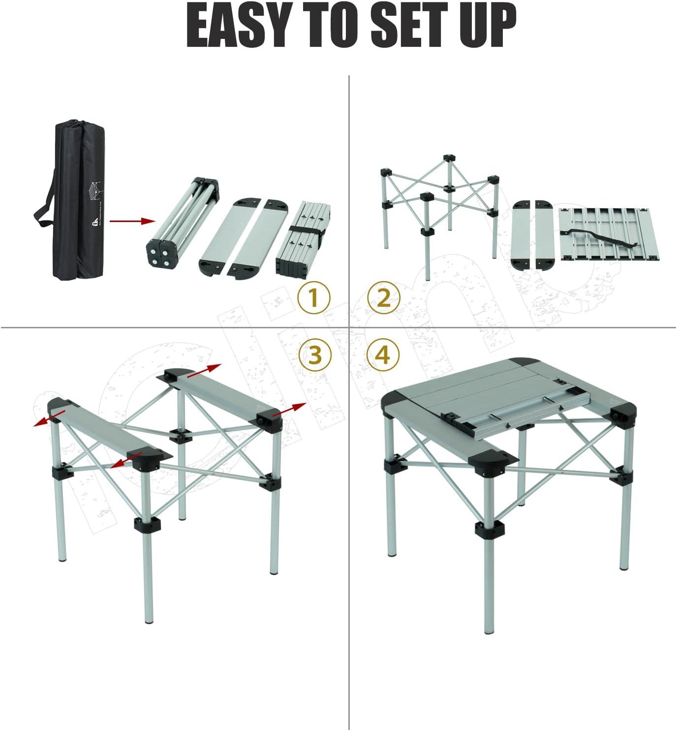 image:imageiClimb Lightweight Stable Alu Folding Square Table Roll Up Top with Carry Bag for Camping Picnic Backyards BBQ Camp Kitchen Silver MDark Black