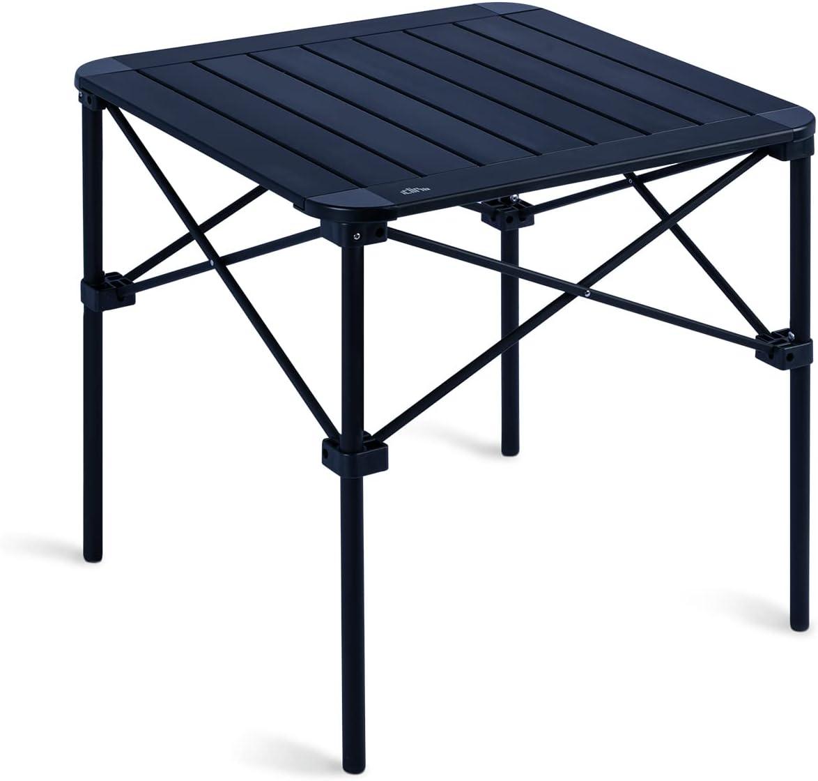 image:imageiClimb Lightweight Stable Alu Folding Square Table Roll Up Top with Carry Bag for Camping Picnic Backyards BBQ Camp Kitchen Silver MDark Black