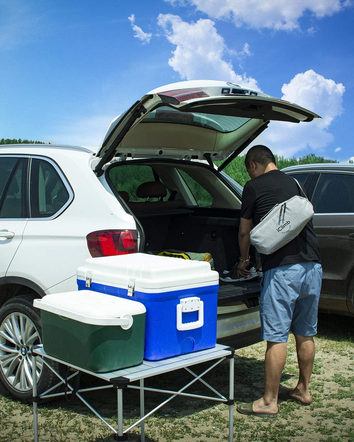 image:imageiClimb Lightweight Stable Alu Folding Square Table Roll Up Top with Carry Bag for Camping Picnic Backyards BBQ Camp Kitchen Silver MDark Black