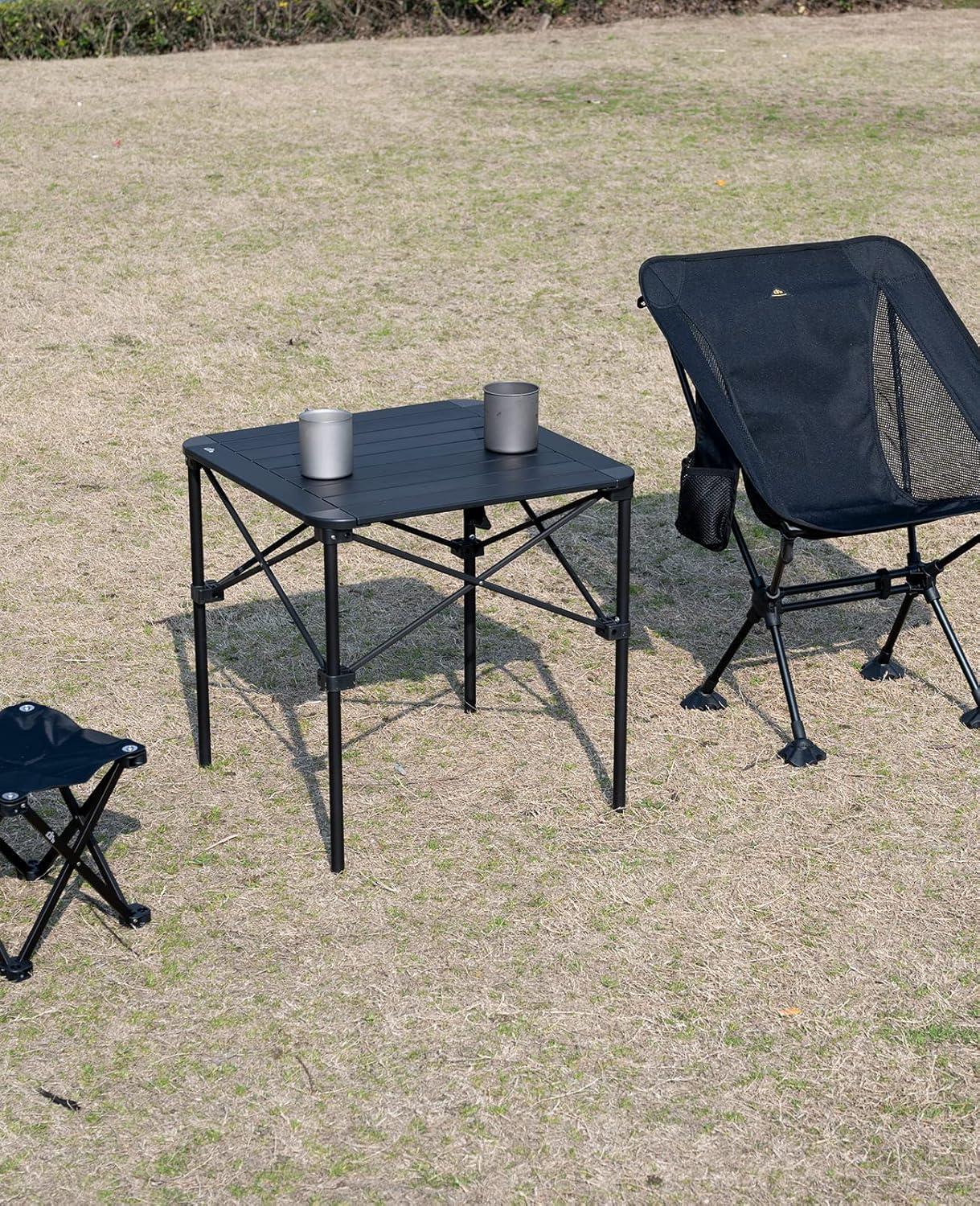 image:imageiClimb Lightweight Stable Alu Folding Square Table Roll Up Top with Carry Bag for Camping Picnic Backyards BBQ Camp Kitchen Silver MDark Black