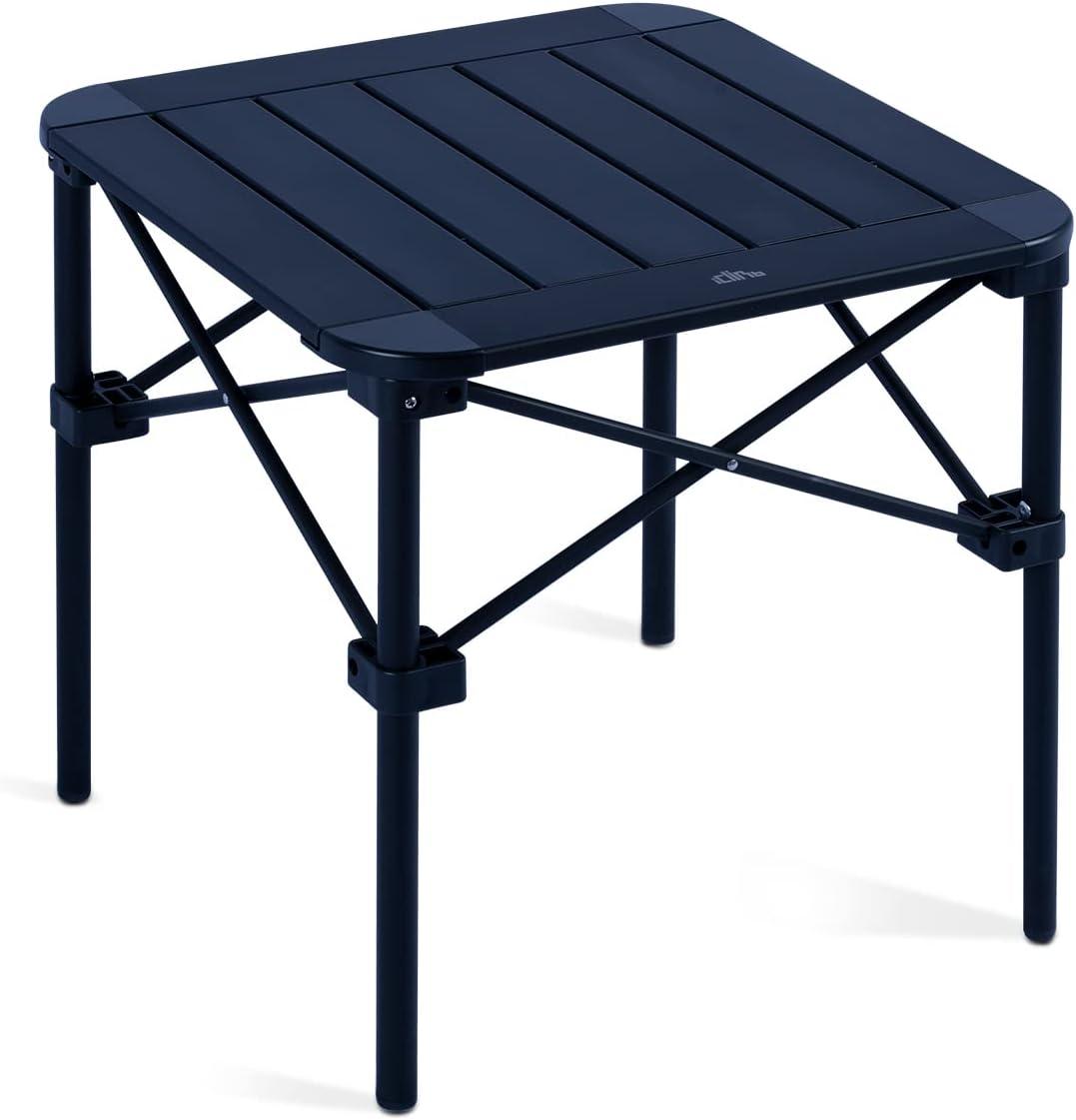 image:imageiClimb Lightweight Stable Alu Folding Square Table Roll Up Top with Carry Bag for Camping Picnic Backyards BBQ Camp Kitchen Silver MDark Black