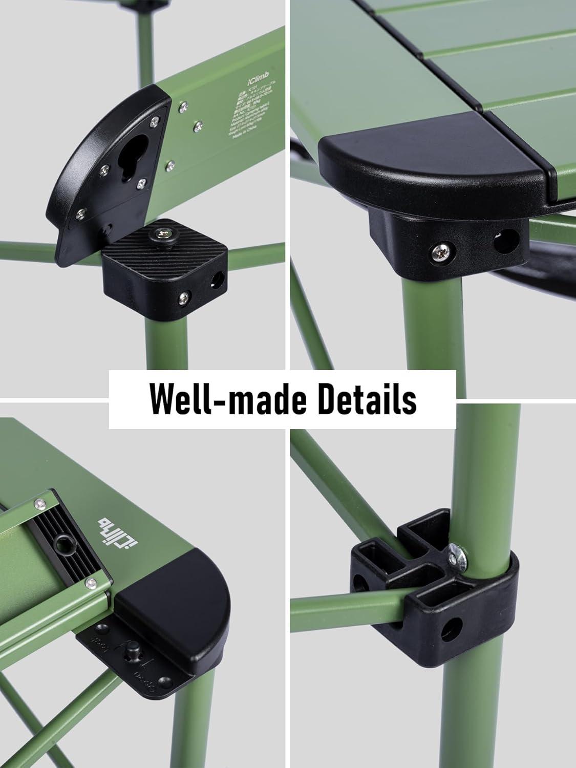 image:imageiClimb Lightweight Stable Alu Folding Square Table Roll Up Top with Carry Bag for Camping Picnic Backyards BBQ Camp Kitchen Silver MGreen
