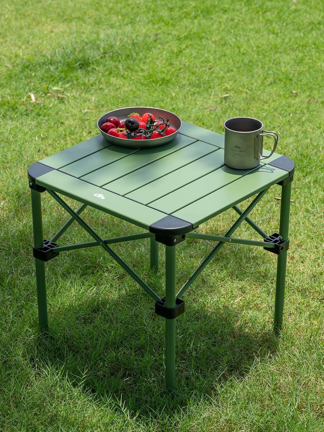 image:imageiClimb Lightweight Stable Alu Folding Square Table Roll Up Top with Carry Bag for Camping Picnic Backyards BBQ Camp Kitchen Silver MGreen