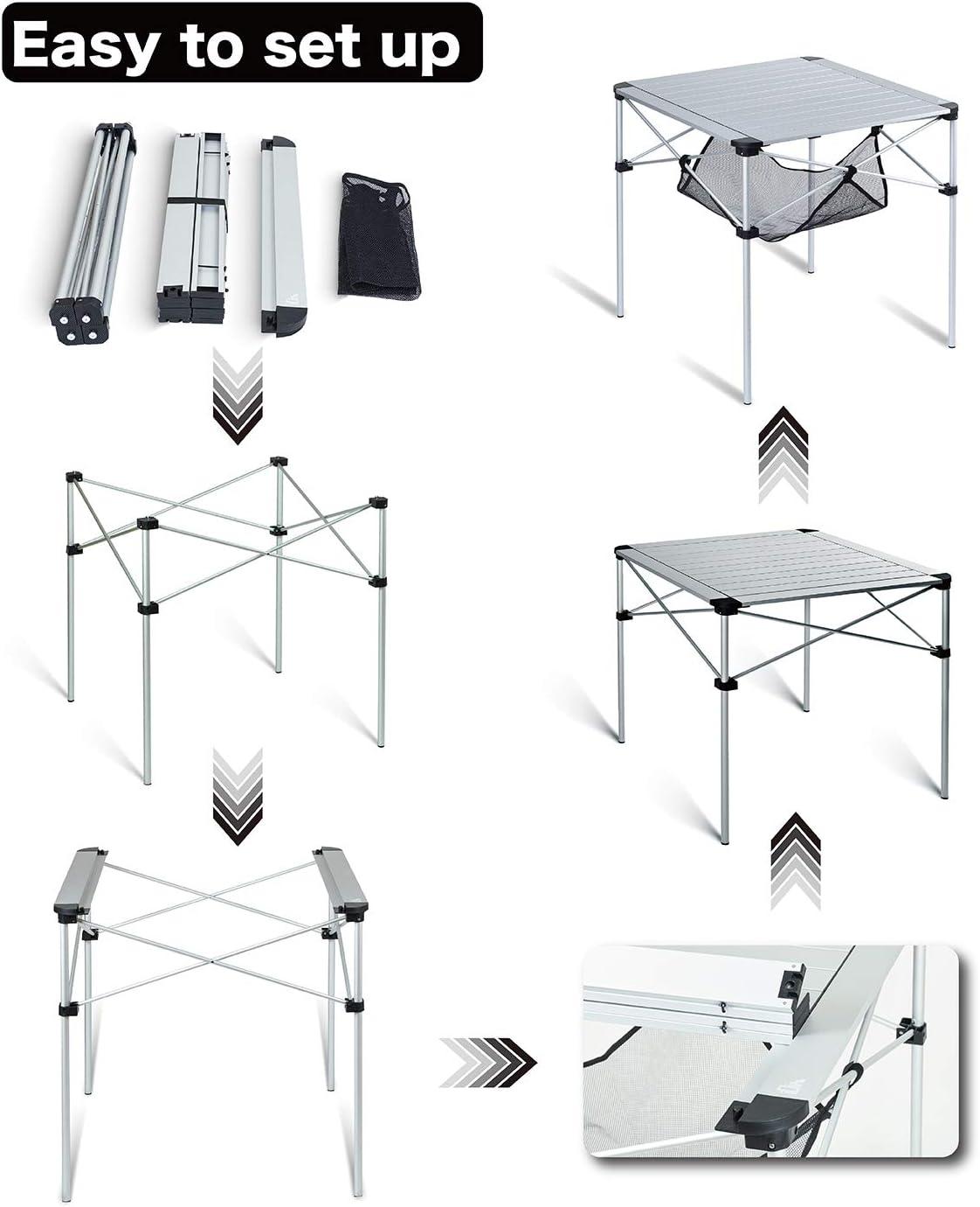 image:imageiClimb Lightweight Stable Alu Folding Square Table Roll Up Top with Carry Bag for Camping Picnic Backyards BBQ Camp Kitchen Silver MGreen