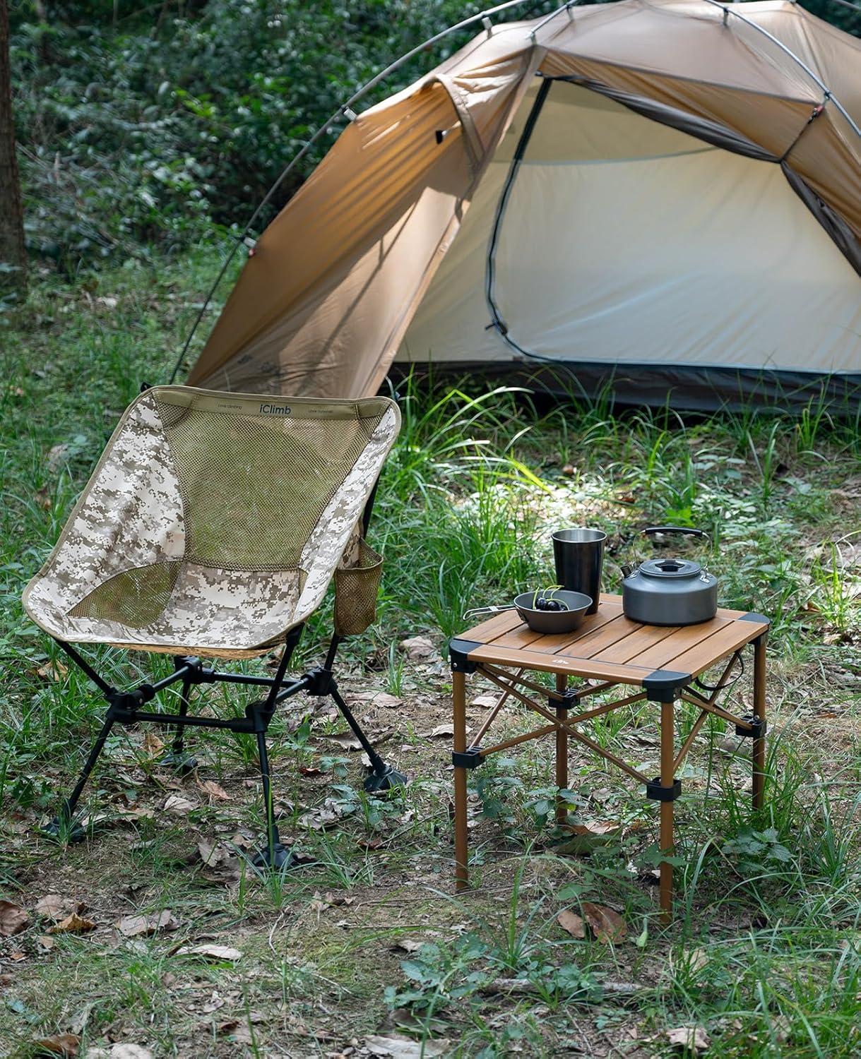 image:imageiClimb Lightweight Stable Alu Folding Square Table Roll Up Top with Carry Bag for Camping Picnic Backyards BBQ Camp Kitchen Silver MGreen