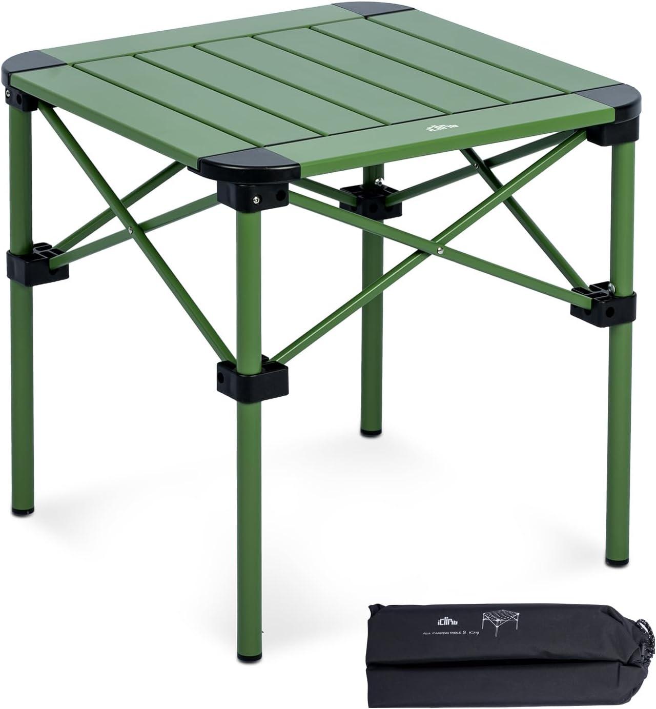 image:imageiClimb Lightweight Stable Alu Folding Square Table Roll Up Top with Carry Bag for Camping Picnic Backyards BBQ Camp Kitchen Silver MGreen