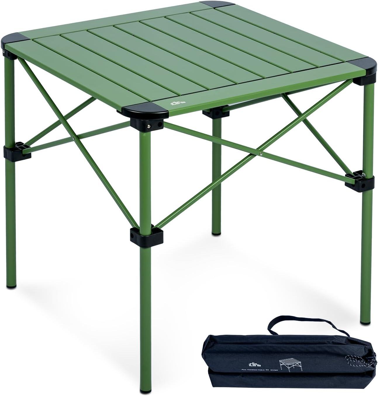 image:imageiClimb Lightweight Stable Alu Folding Square Table Roll Up Top with Carry Bag for Camping Picnic Backyards BBQ Camp Kitchen Silver MGreen