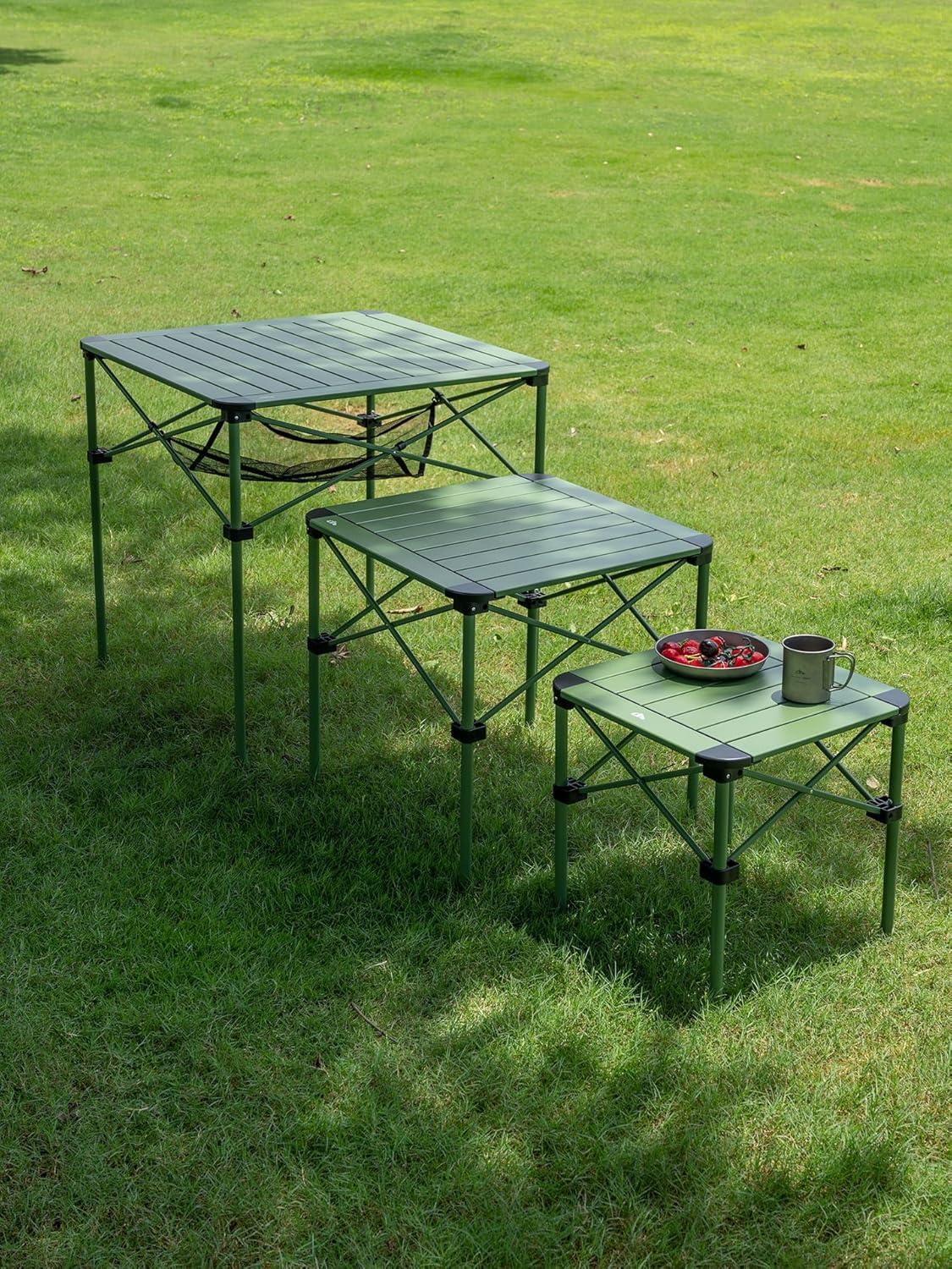 image:imageiClimb Lightweight Stable Alu Folding Square Table Roll Up Top with Carry Bag for Camping Picnic Backyards BBQ Camp Kitchen Silver MGreen