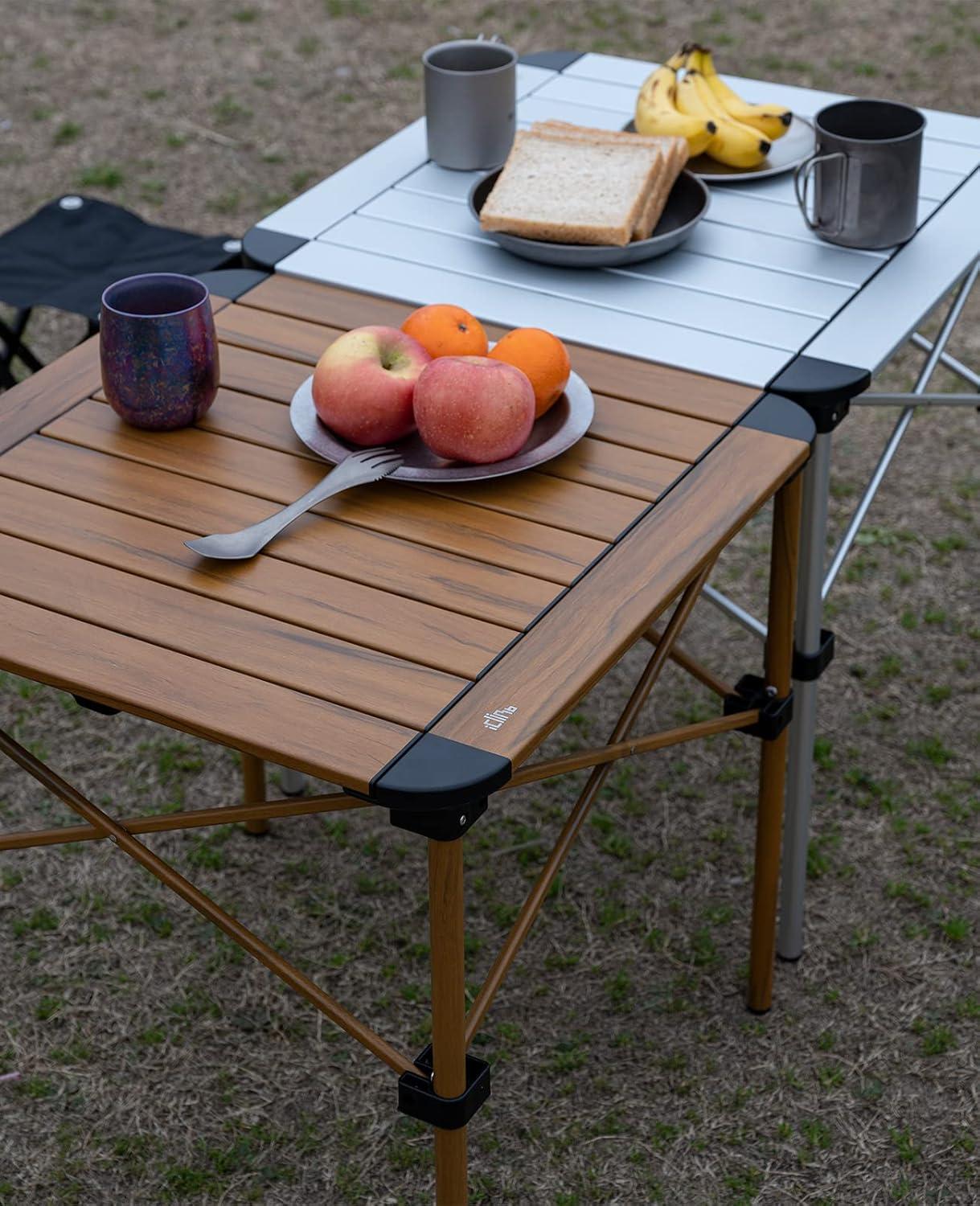 image:imageiClimb Lightweight Stable Alu Folding Square Table Roll Up Top with Carry Bag for Camping Picnic Backyards BBQ Camp Kitchen Silver MNature
