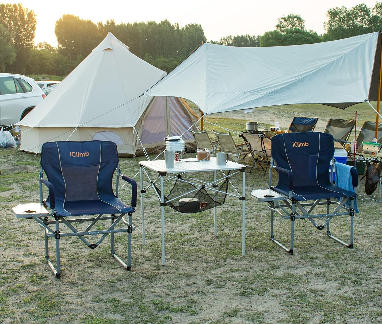 image:imageiClimb Lightweight Stable Alu Folding Square Table Roll Up Top with Carry Bag for Camping Picnic Backyards BBQ Camp Kitchen Silver MNature