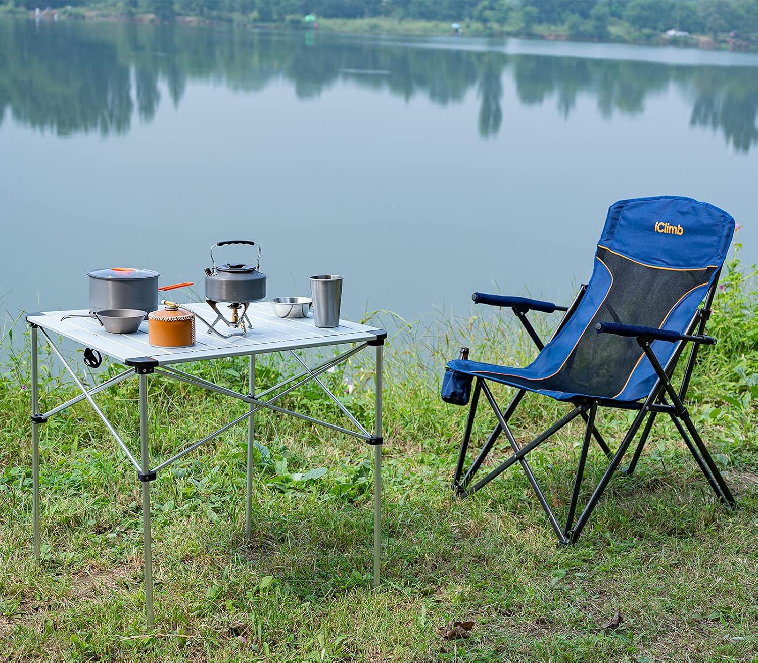 image:imageiClimb Lightweight Stable Alu Folding Square Table Roll Up Top with Carry Bag for Camping Picnic Backyards BBQ Camp Kitchen Silver MNature