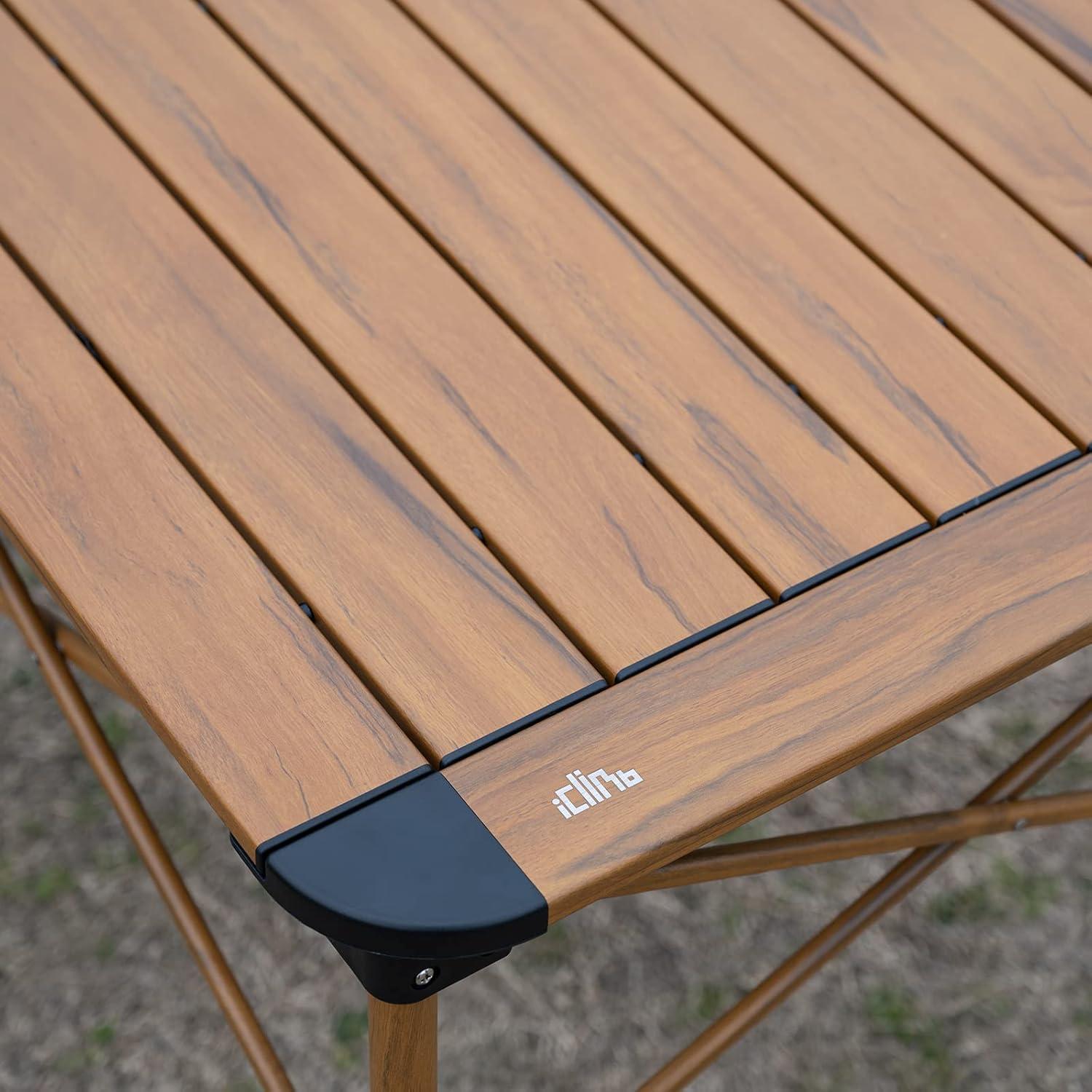 image:imageiClimb Lightweight Stable Alu Folding Square Table Roll Up Top with Carry Bag for Camping Picnic Backyards BBQ Camp Kitchen Silver MNature