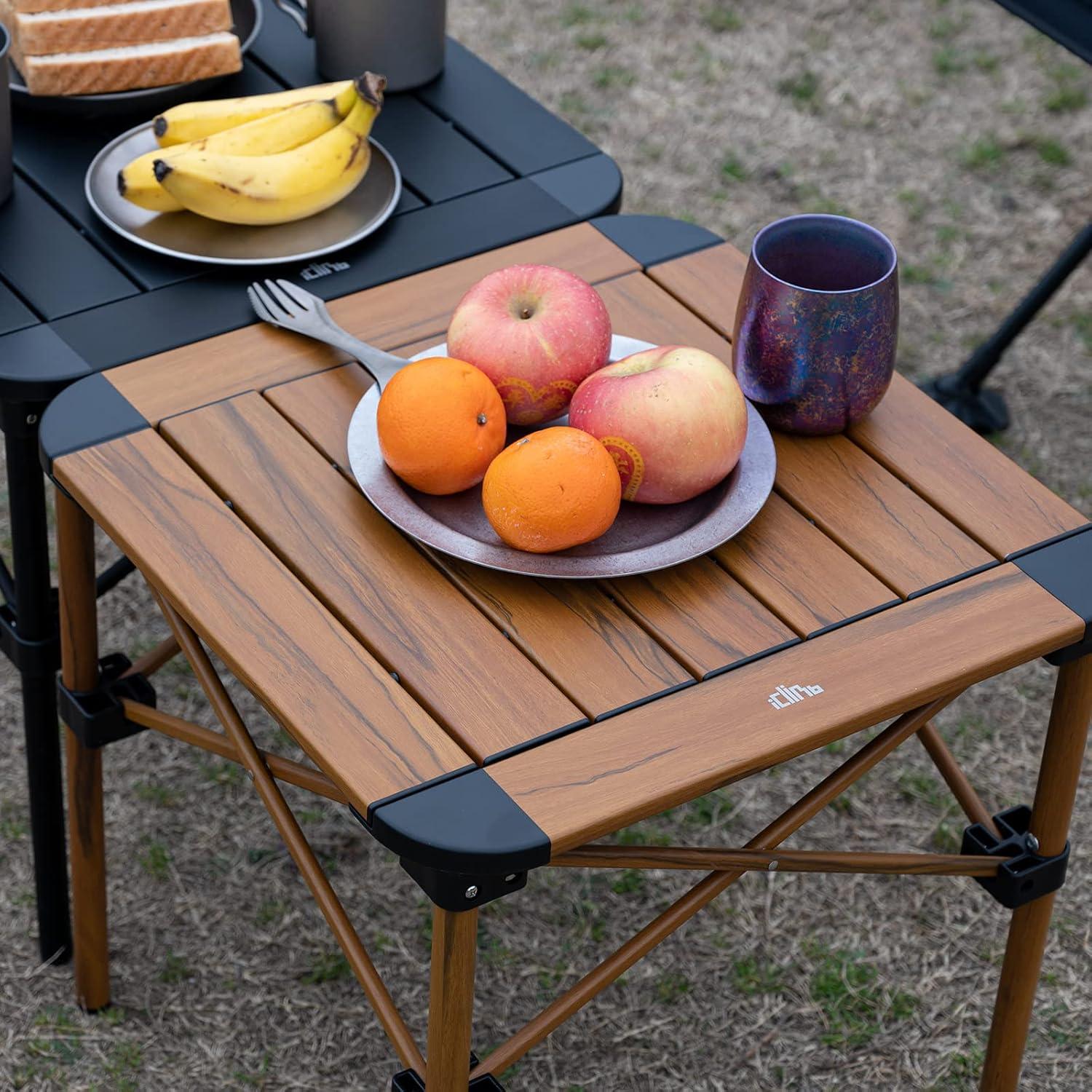 image:imageiClimb Lightweight Stable Alu Folding Square Table Roll Up Top with Carry Bag for Camping Picnic Backyards BBQ Camp Kitchen Silver MNature