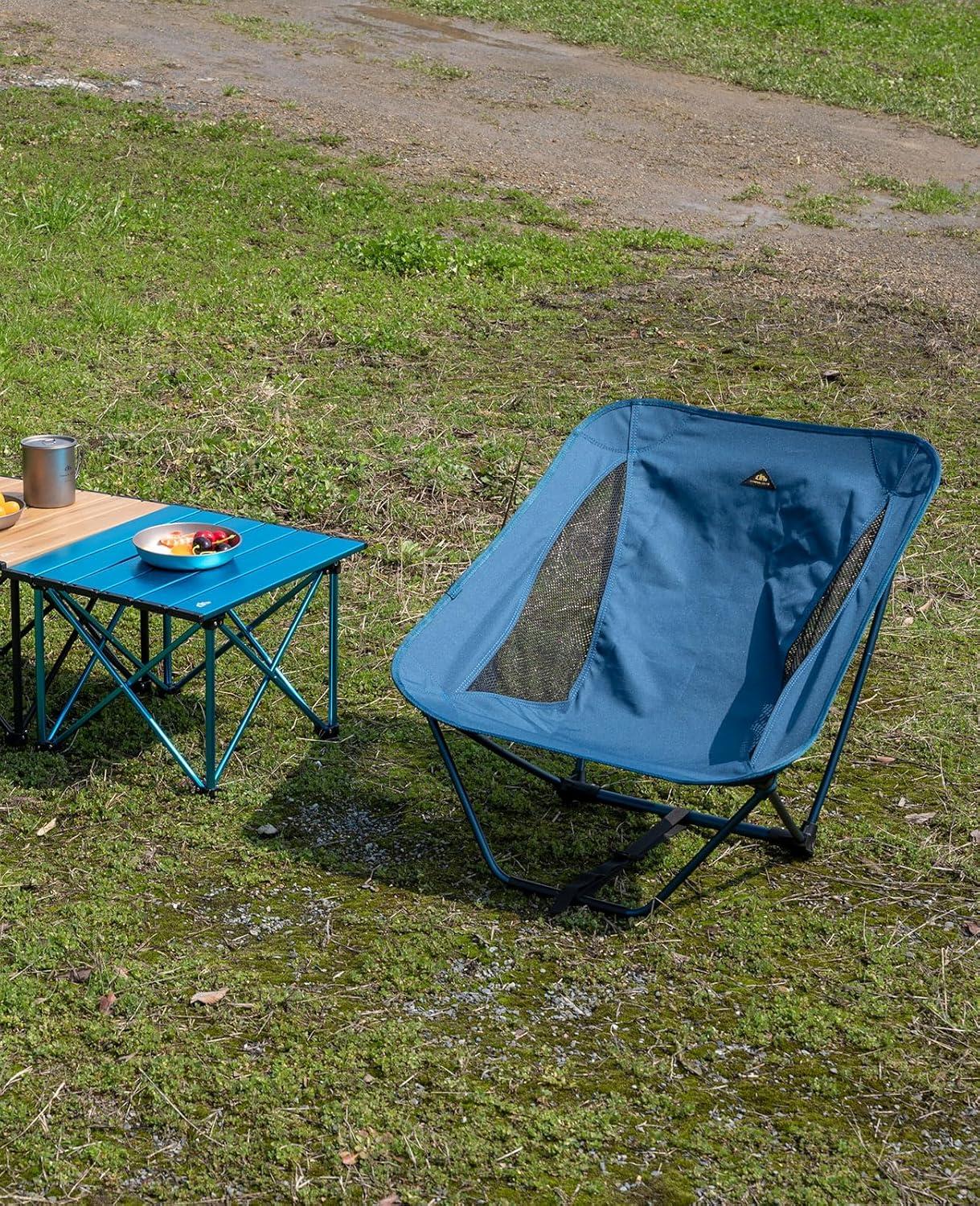 image:imageiClimb Low Ultralight Compact Camping Folding Chair with Side Pocket and Carry Bag Black GridBlue