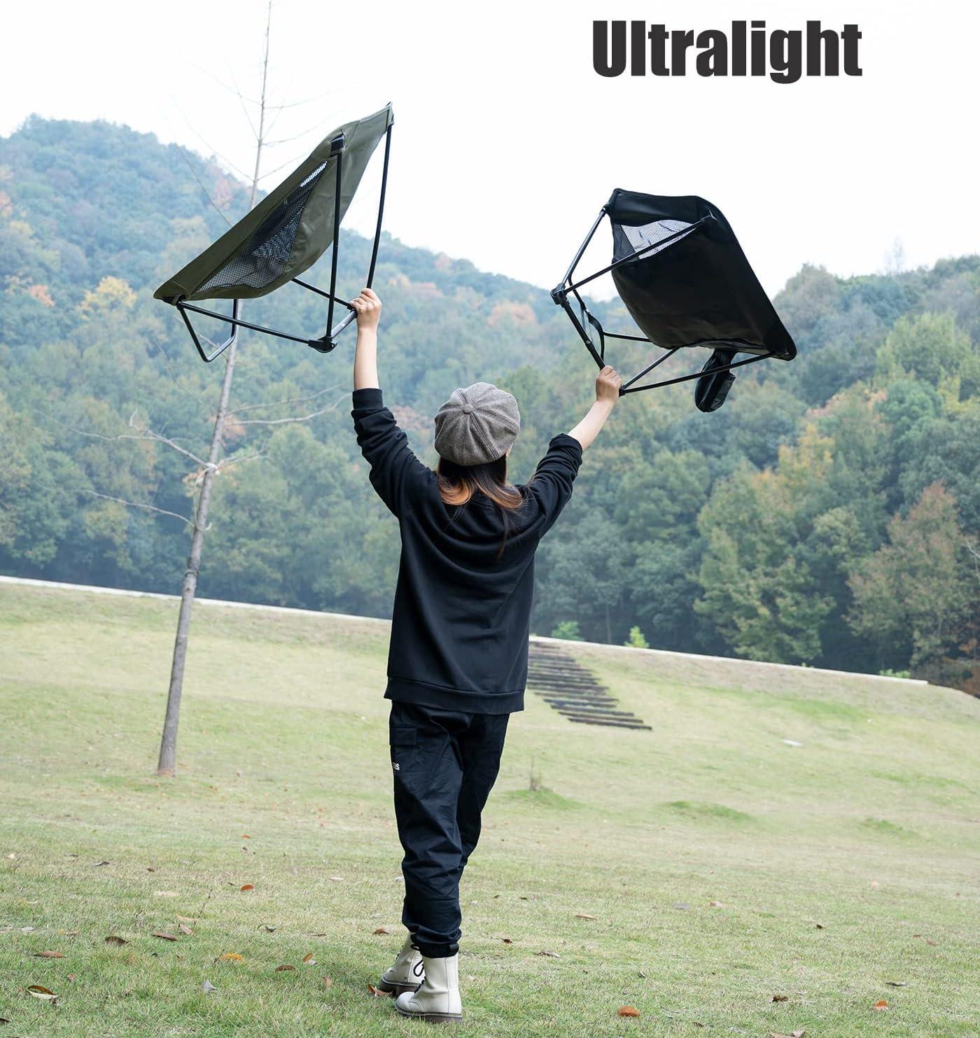 image:imageiClimb Low Ultralight Compact Camping Folding Chair with Side Pocket and Carry Bag Black GridBlue