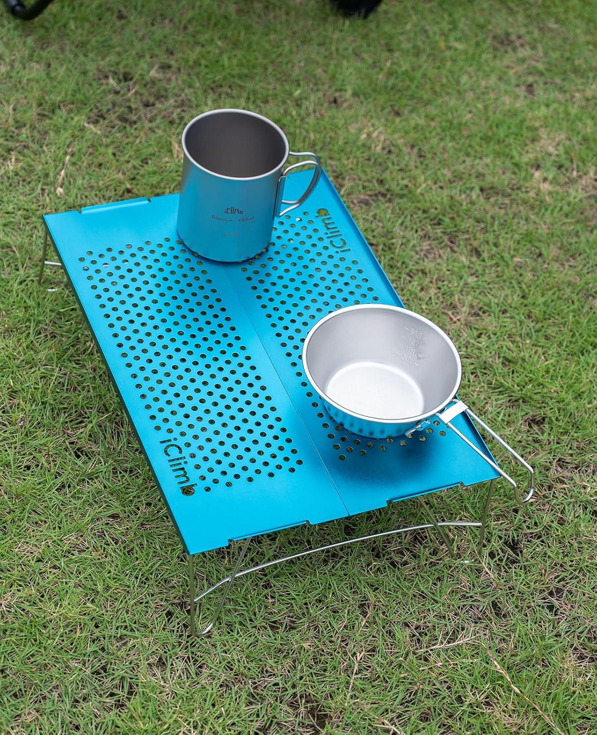 image:imageiClimb Mini Solo Folding Table Ultralight Compact for Backpacking Camping Hiking Beach Picnic Nature SBlue