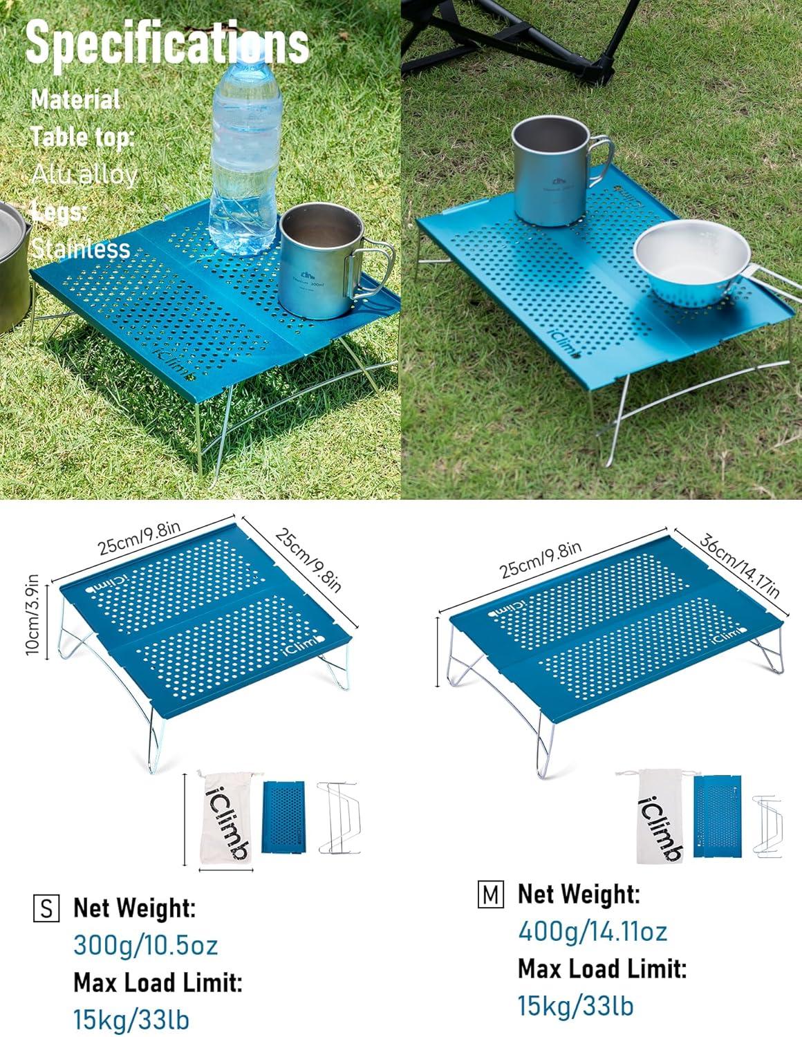 image:imageiClimb Mini Solo Folding Table Ultralight Compact for Backpacking Camping Hiking Beach Picnic Nature SBlue