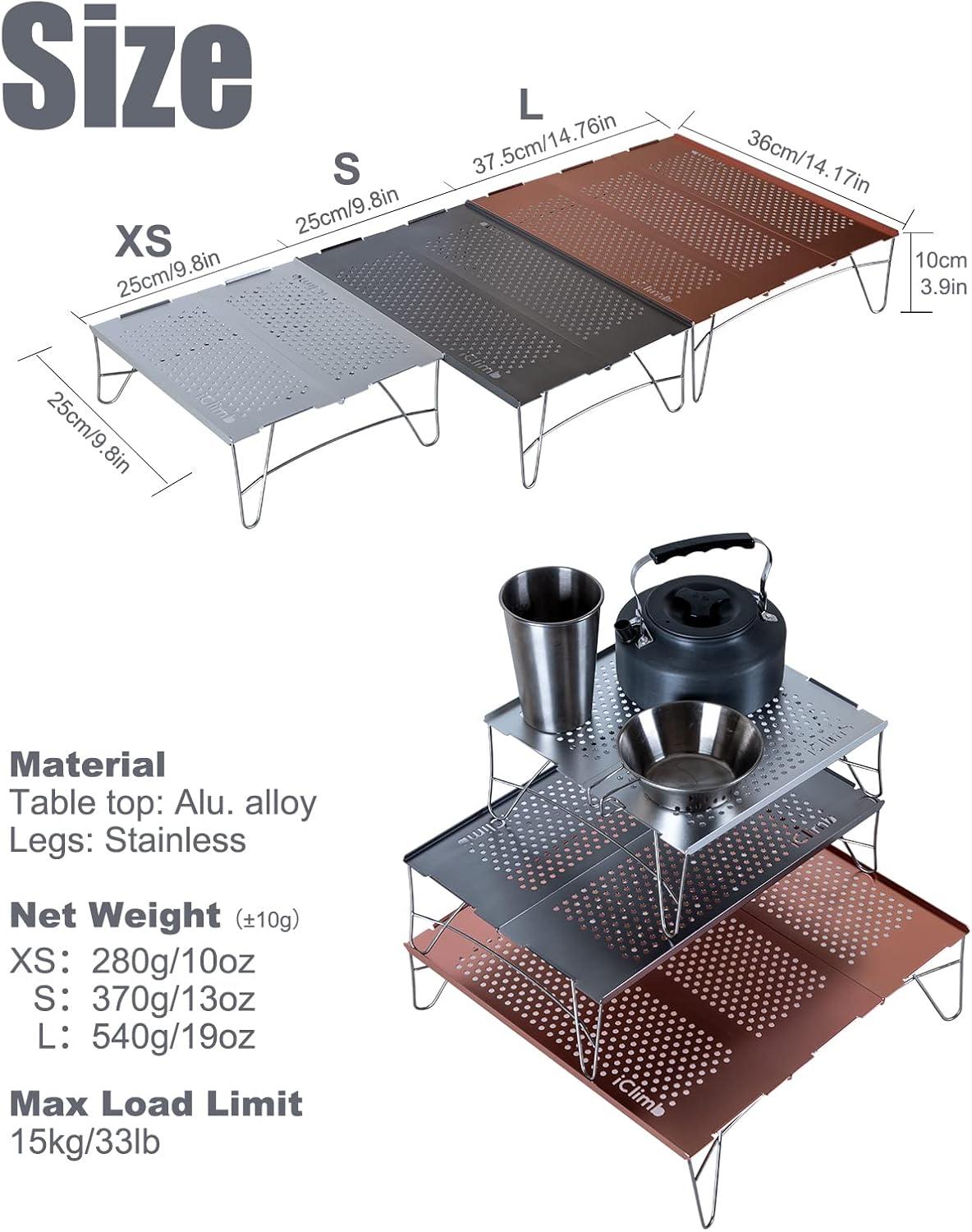 image:imageiClimb Mini Solo Folding Table Ultralight Compact for Backpacking Camping Hiking Beach Picnic Nature SGunmetal