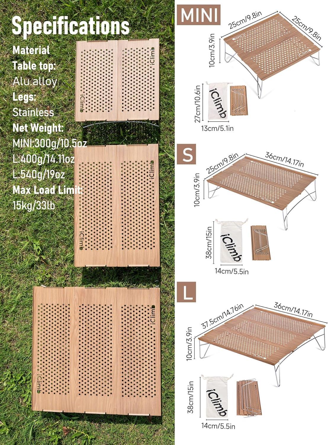 image:imageiClimb Mini Solo Folding Table Ultralight Compact for Backpacking Camping Hiking Beach Picnic Nature SNature