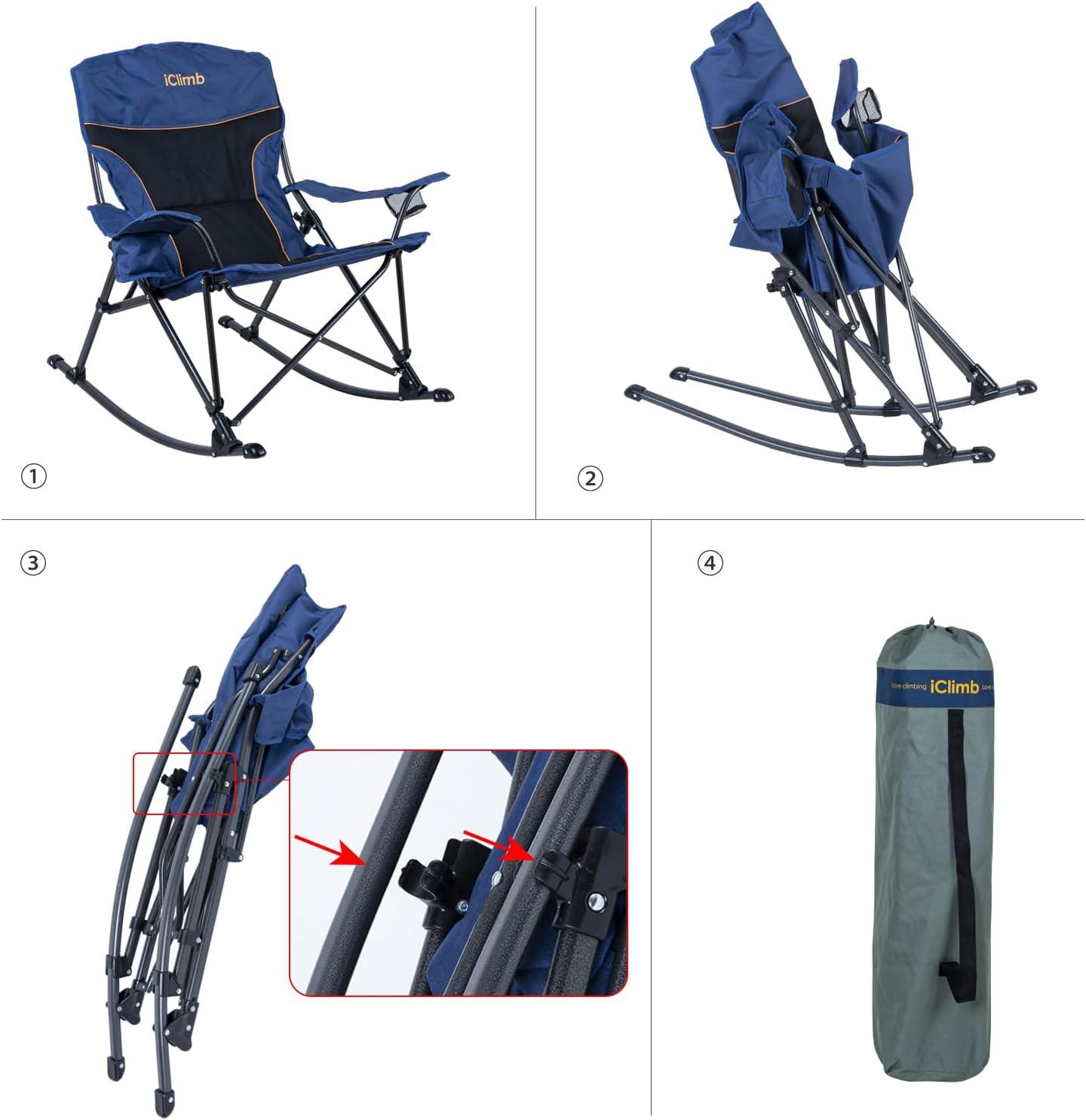 image:imageiClimb Padded Folding Rocking Chair Heavy Duty Camping Patio Porch Backyard Lawn Garden Balcony Rocker Indoor Outdoor with Carry Bag