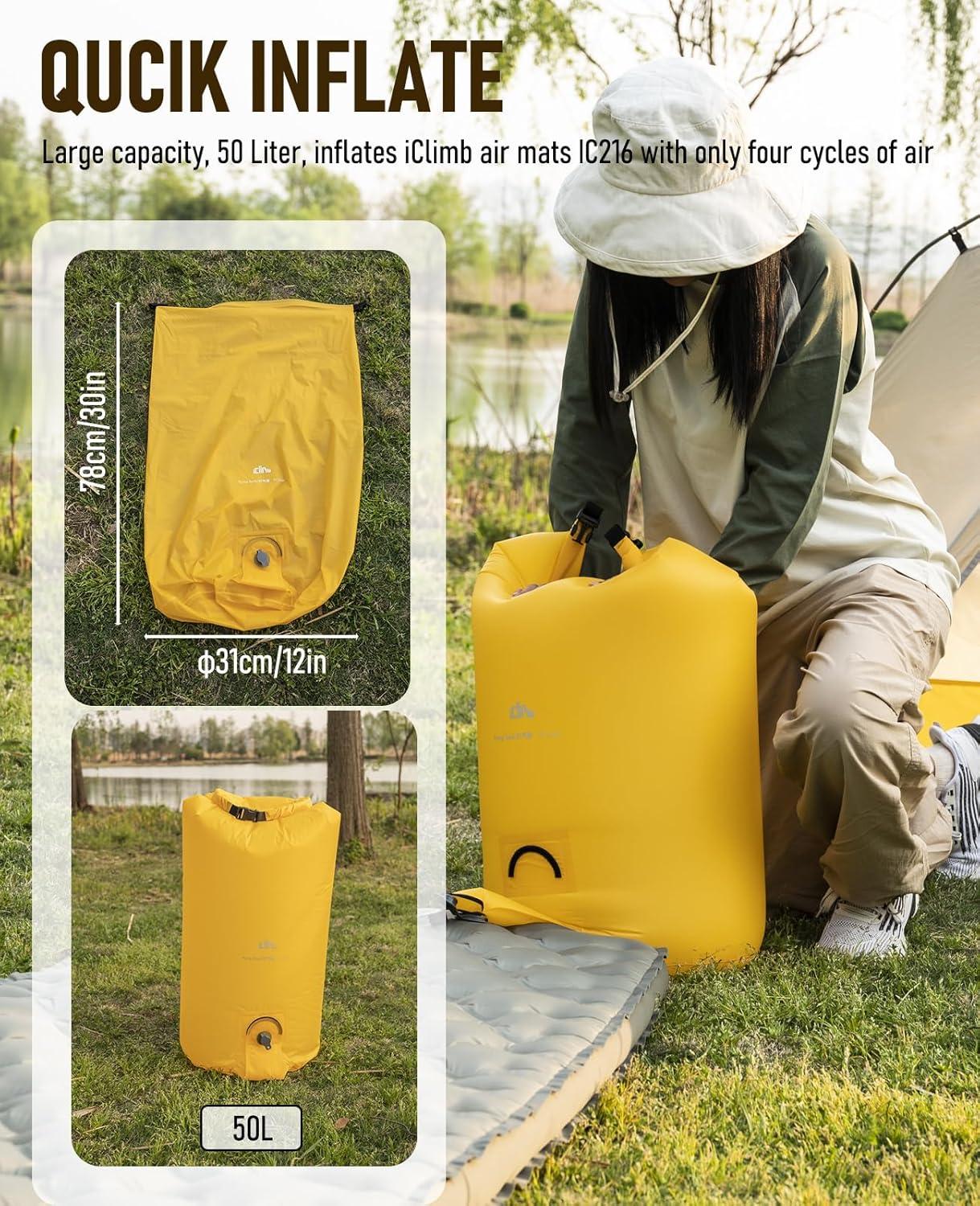 image:imageiClimb Stable Comfortable Air Sleeping Pad Ultralight Compact for Adults Camping BackpackingPump Sack Yellow