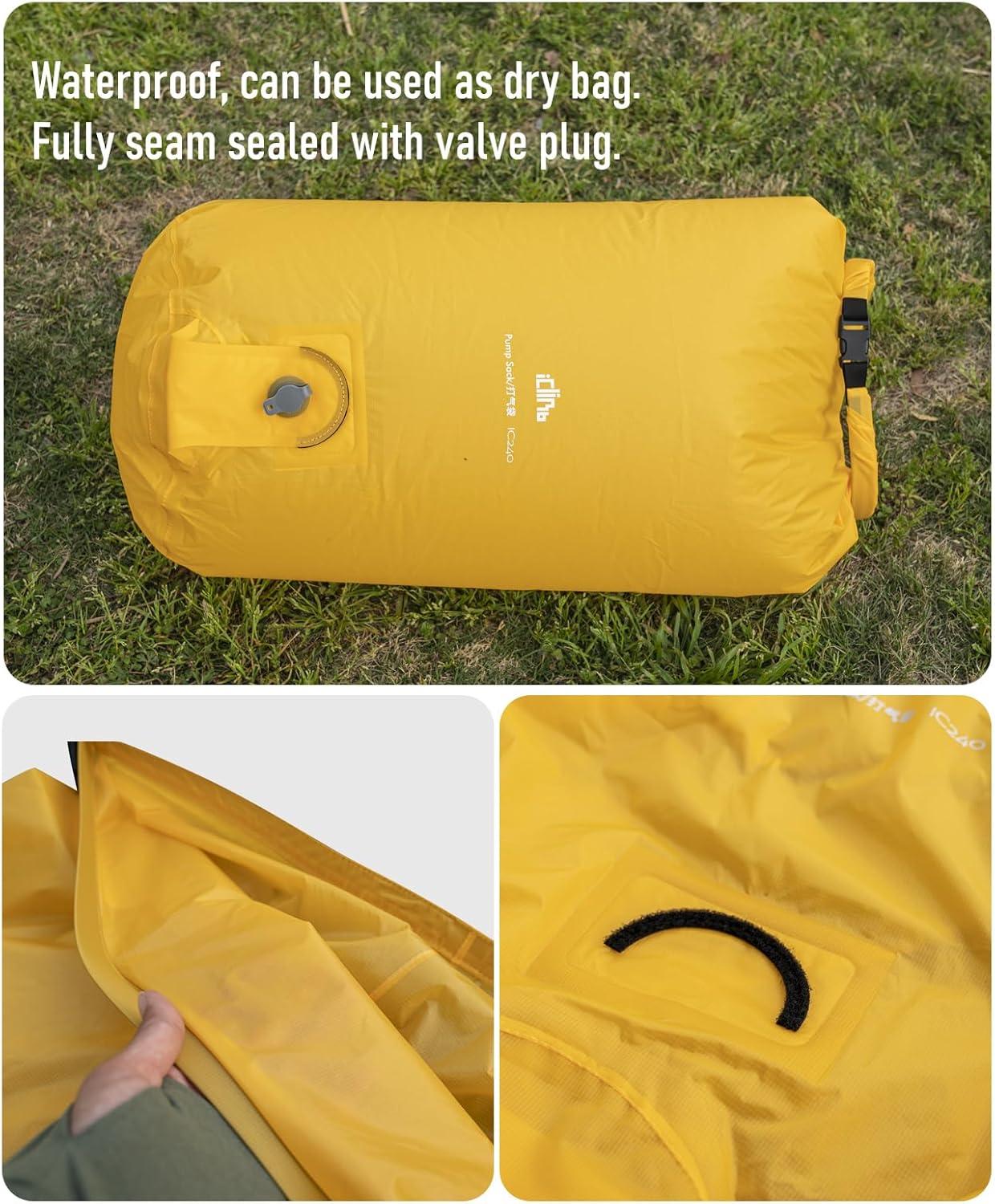 image:imageiClimb Stable Comfortable Air Sleeping Pad Ultralight Compact for Adults Camping BackpackingPump Sack Yellow