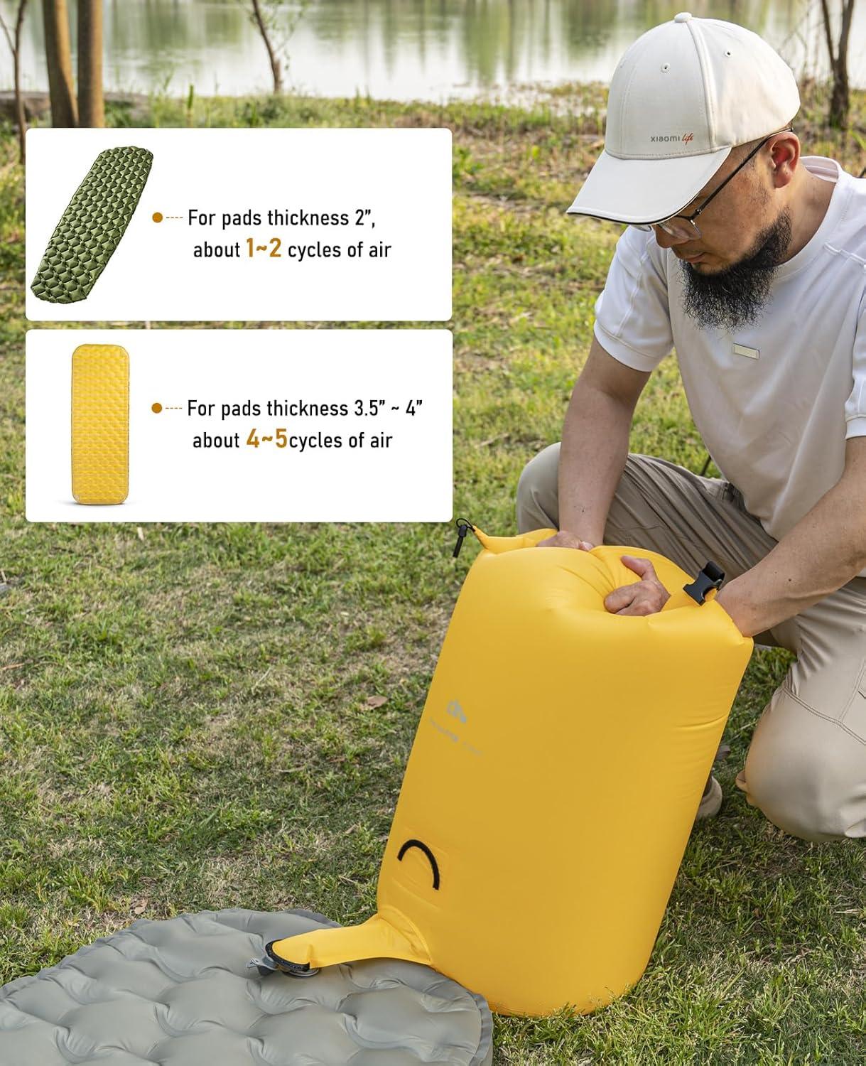 image:imageiClimb Stable Comfortable Air Sleeping Pad Ultralight Compact for Adults Camping BackpackingPump Sack Yellow