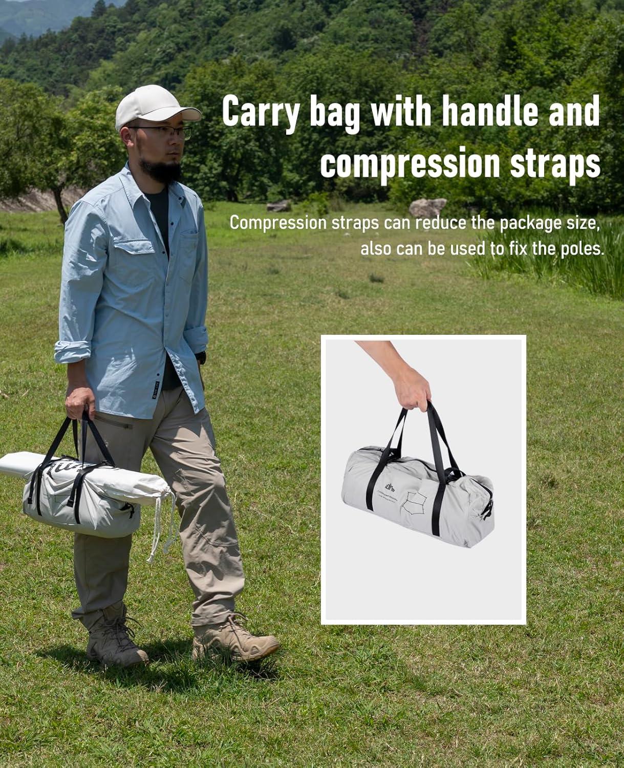 image:imageiClimb Strong Elegant Alu Tarp Poles Set of 2 Height Adjustable with Lantern Hook and Carry Bag Nature ColorTarp 18 179
