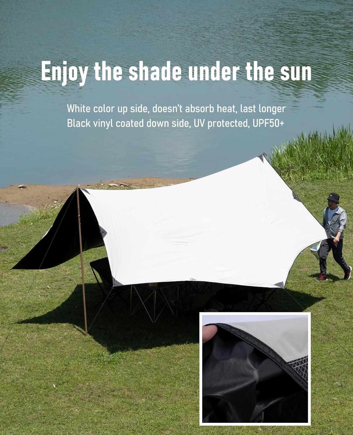 image:imageiClimb Strong Elegant Alu Tarp Poles Set of 2 Height Adjustable with Lantern Hook and Carry Bag Nature ColorTarp 18 179