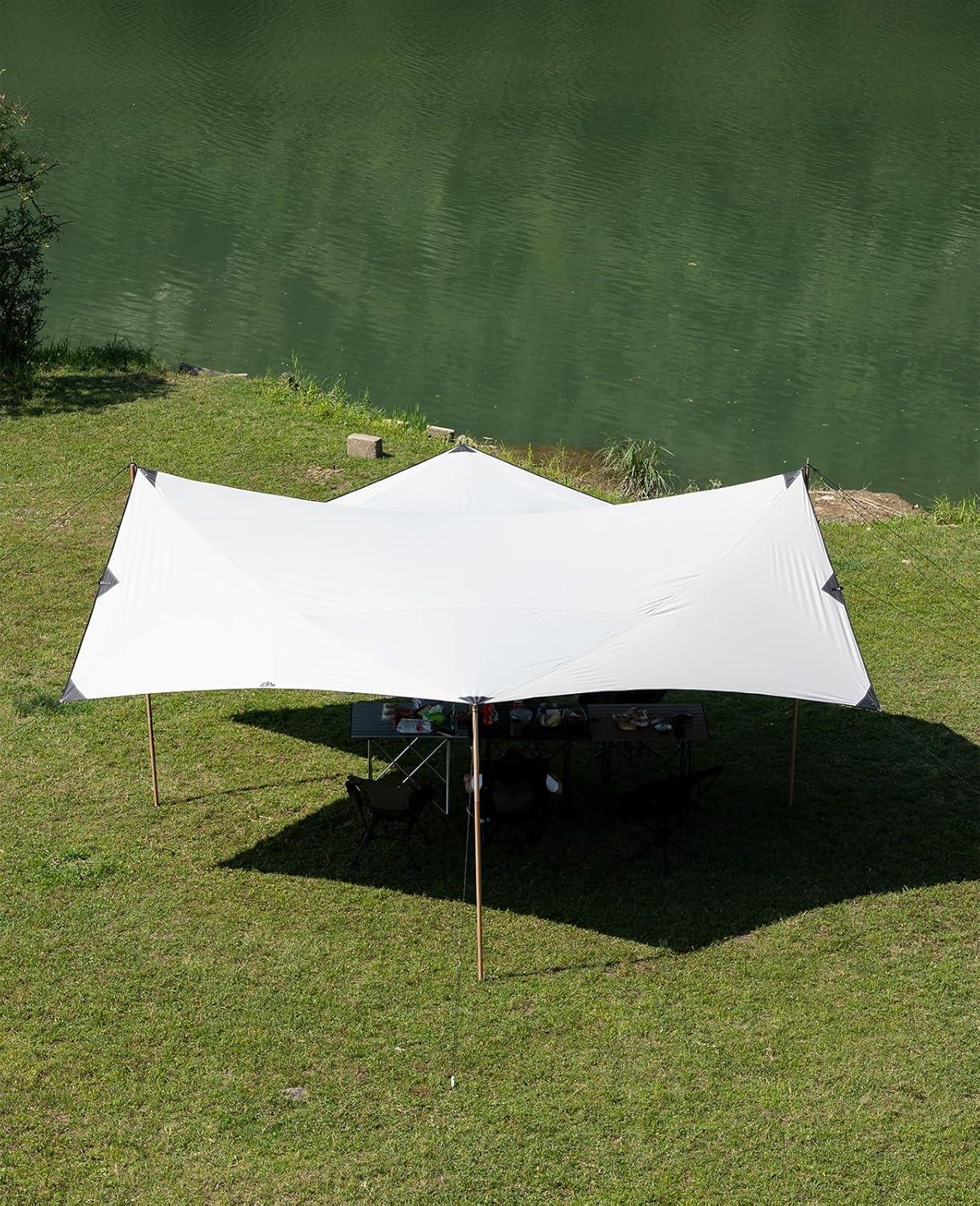image:imageiClimb Strong Elegant Alu Tarp Poles Set of 2 Height Adjustable with Lantern Hook and Carry Bag Nature ColorTarp 18 179
